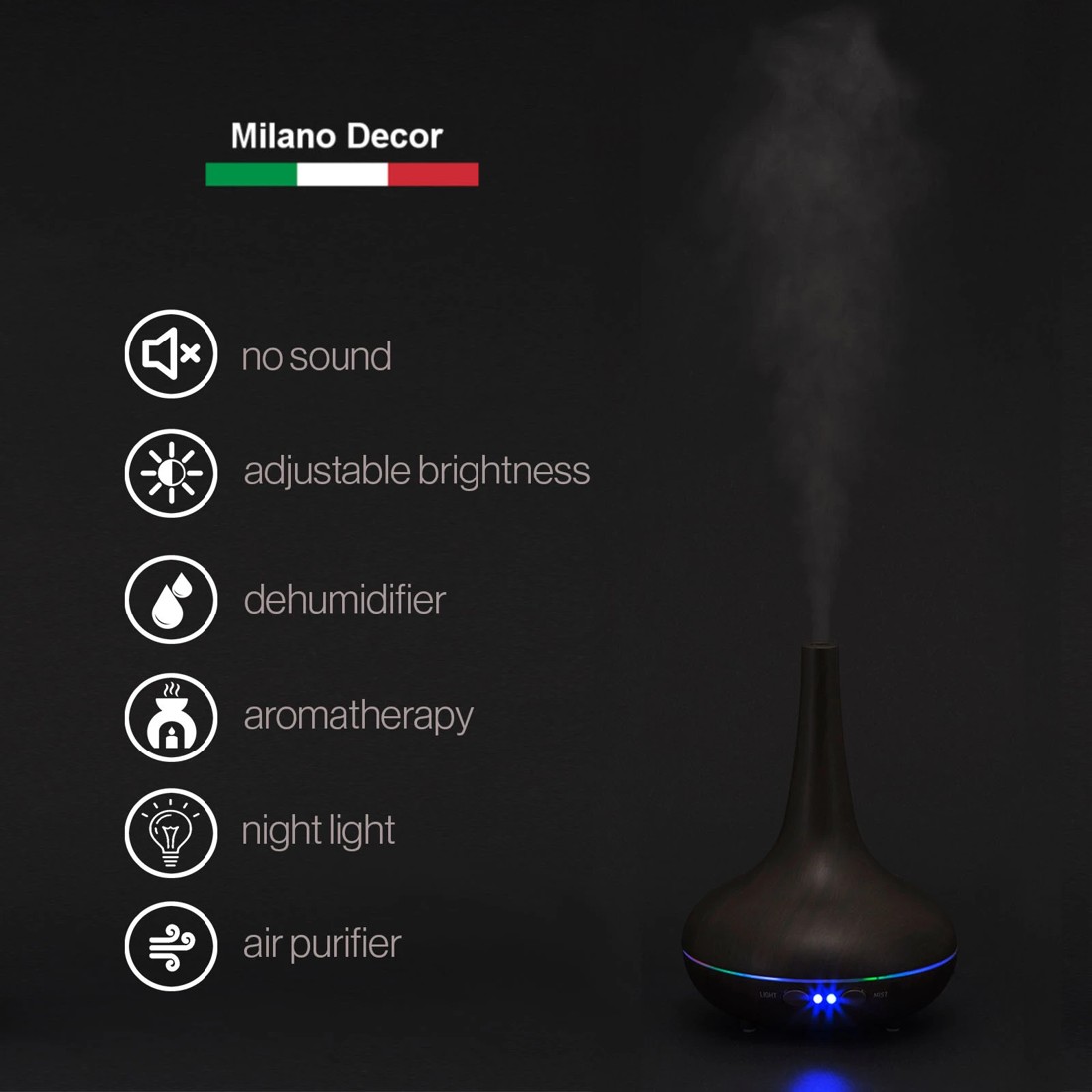 4 Essential Oil Diffuser Ultrasonic Humidifier Aromatherapy LED Light 200ML 3 - Brown, 4 of 4