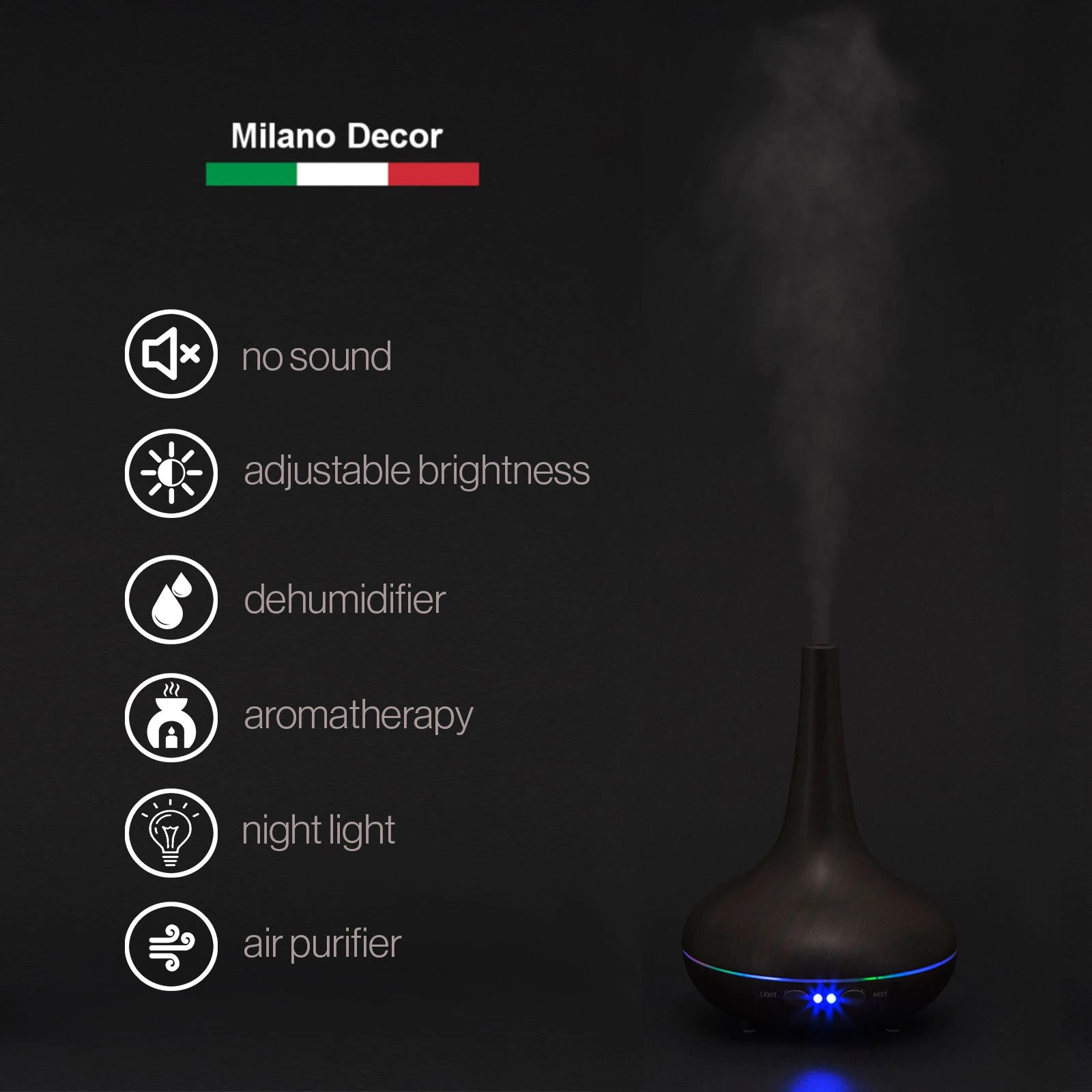 4 Essential Oil Diffuser Ultrasonic Humidifier Aromatherapy LED Light 200ML 3 - Brown, 4 of 4