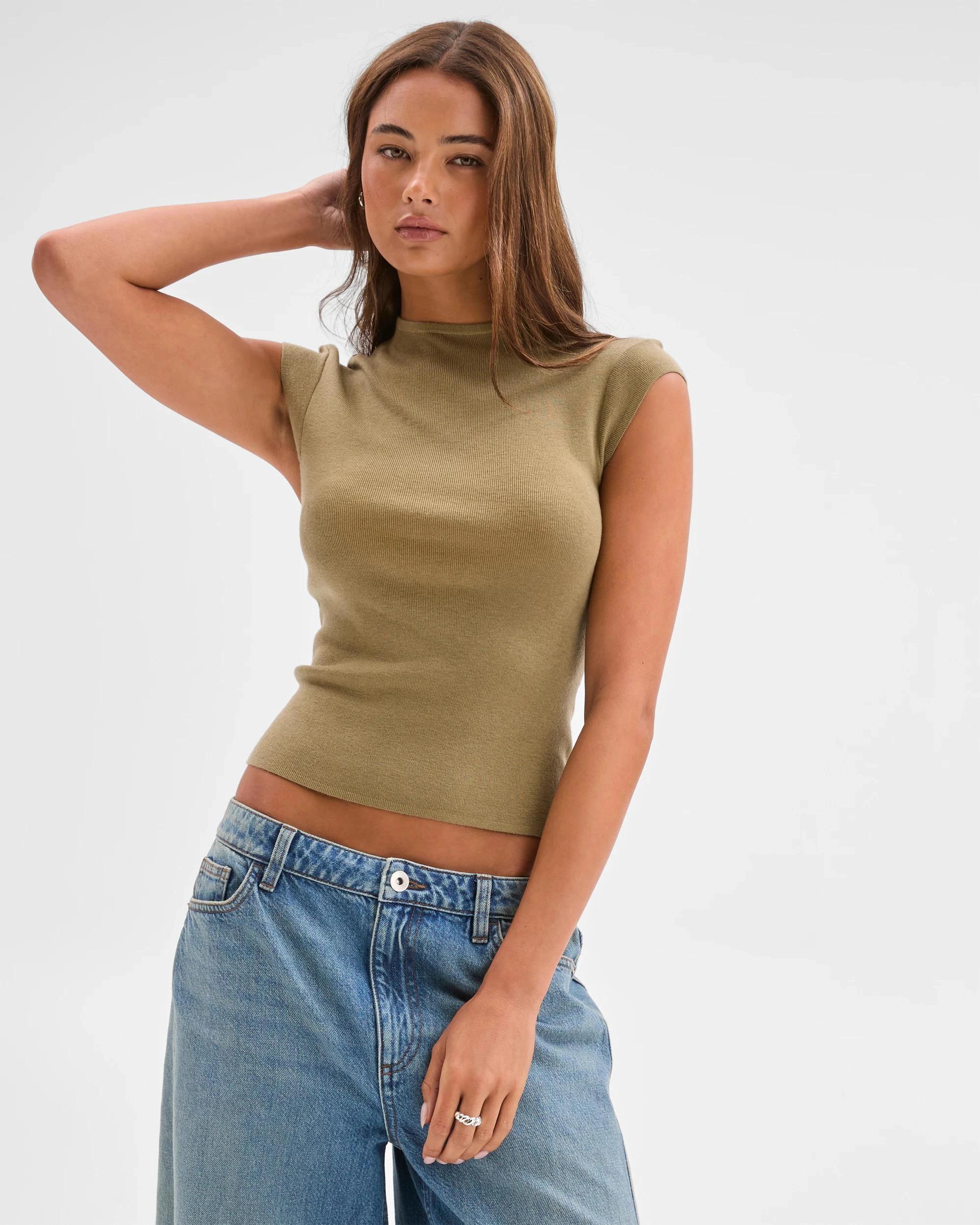 2 Lily Loves Cap Sleeve Knit Top SOFT KHAKI, 2 of 7