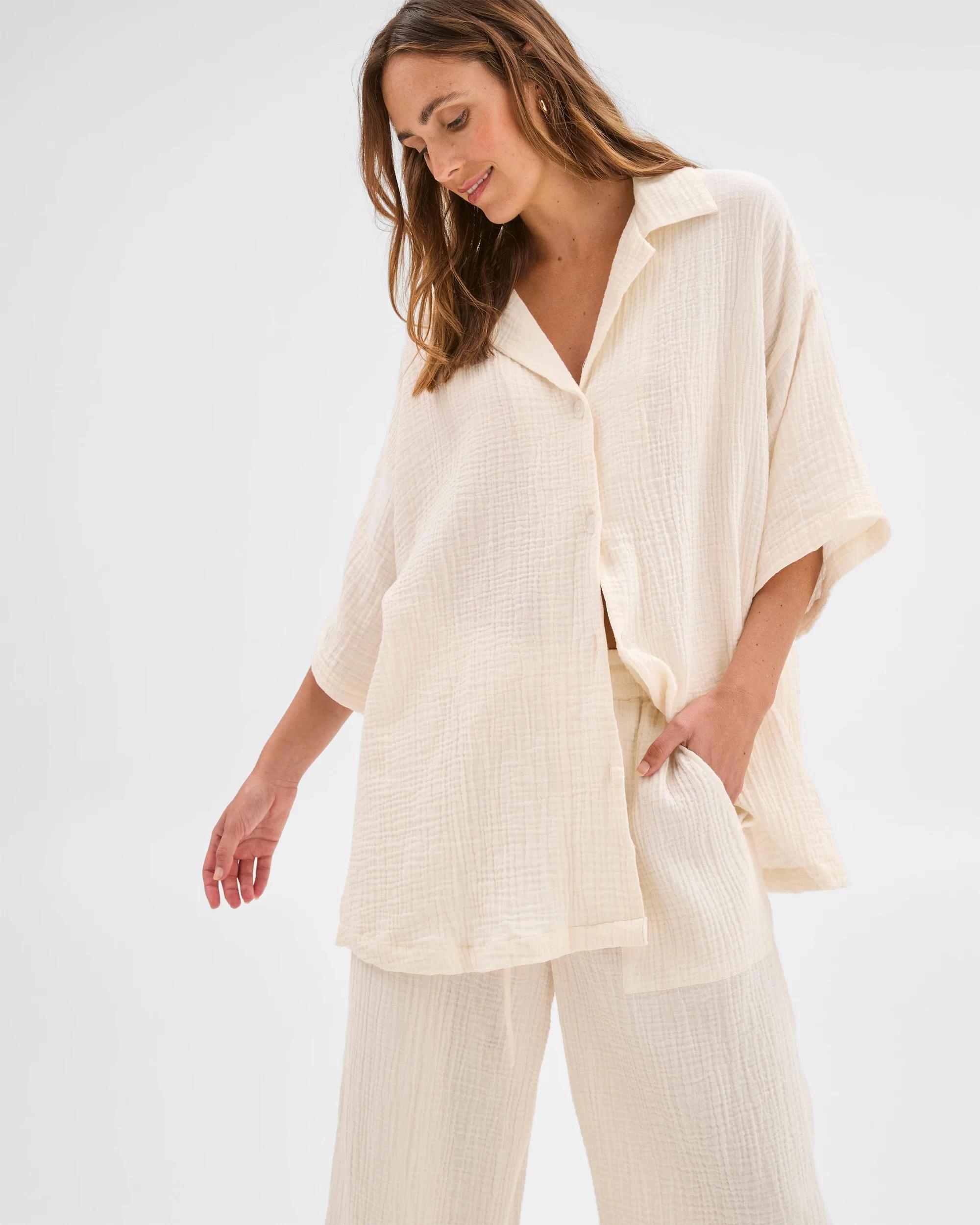 3 Target Woman Resort Australian Cotton Oversized Short Sleeve Shirt WHITE, 3 of 7