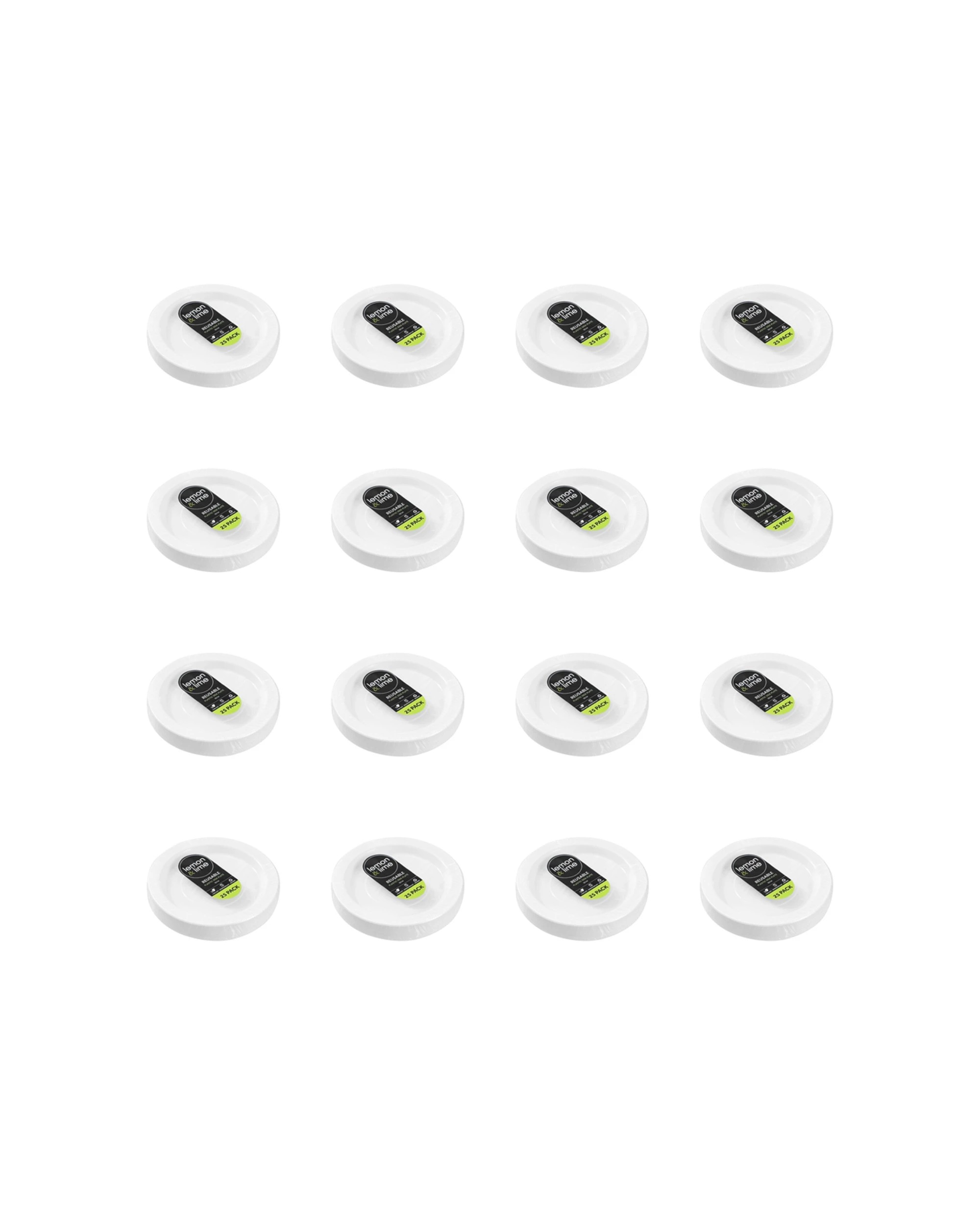 1 Lemon & Lime 400pc Reusable Plastic Side Plate Round 18cm Set - White, 1 of 6