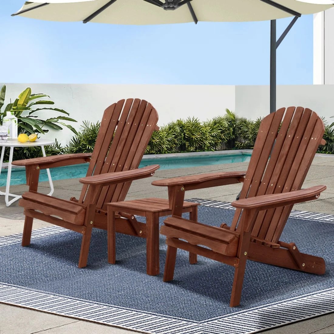 3 Gardeon 3 Piece Adirondack Chair and Table Set Wooden Foldable Folding Outdoor Beach Patio Relaxing Ensemble - Brown, 3 of 5