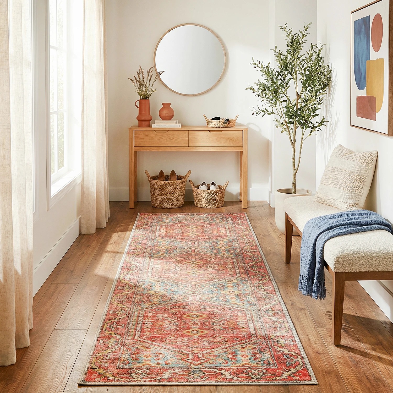 1 Common Ground Rugs Eterna 856 400x80cm - Large Runner Rug - Red, 1 of 7