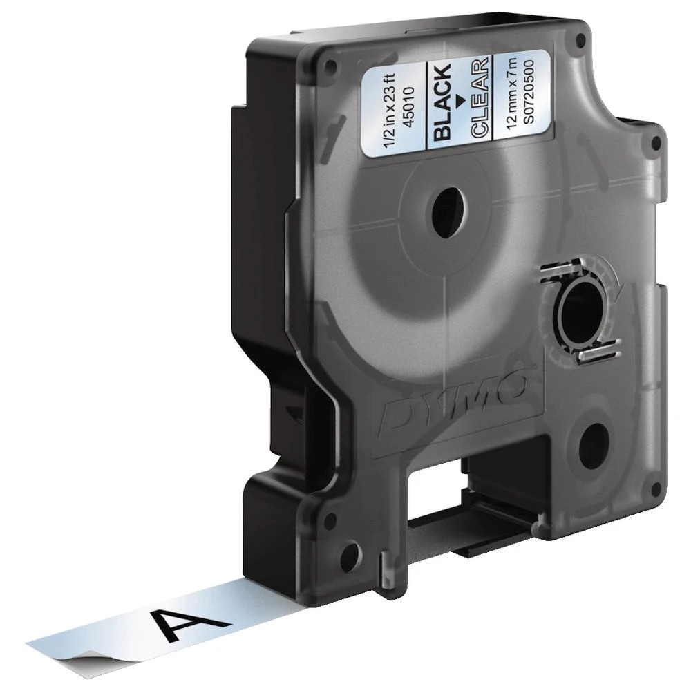 2 DYMO D1 Label Tape 12mm x 7m Black on Clear, 2 of 4