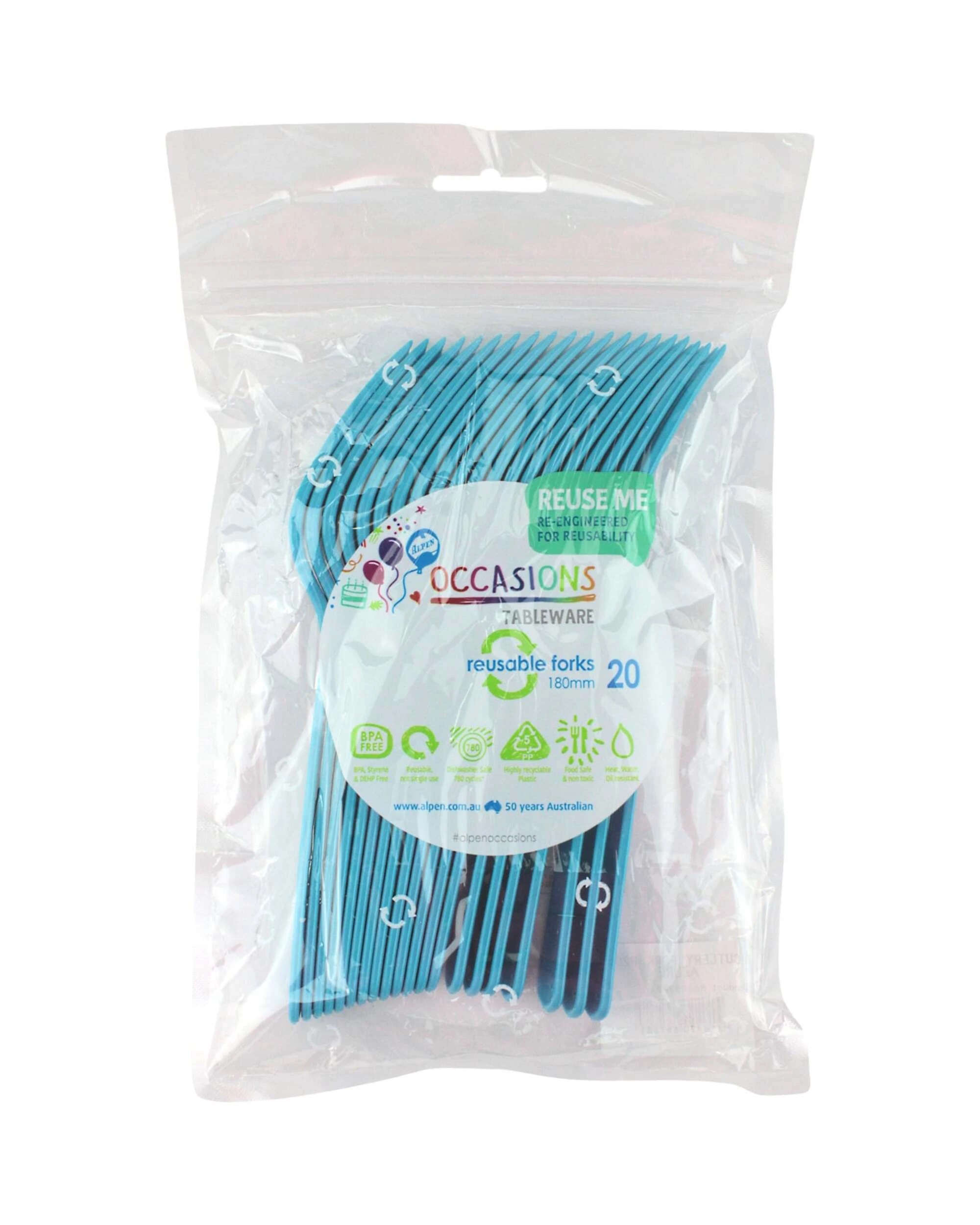 2 Alpen Azure Reusable Plastic Forks Pack of 20 - Blue, 2 of 3
