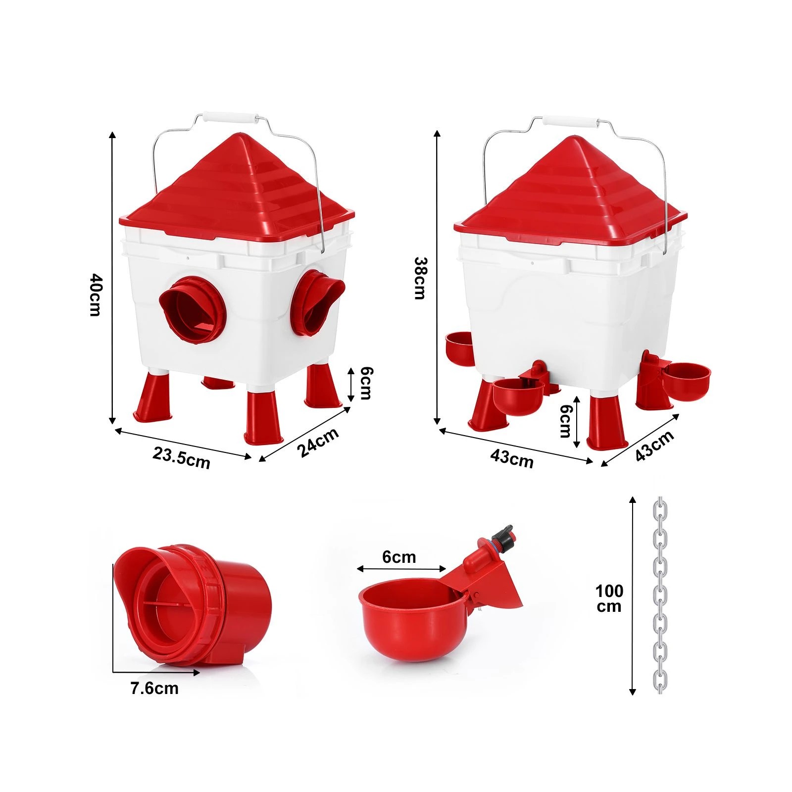 2 Pet Scene Automatic Chicken Feeder and Waterer Set 8kg/8L, Gravity-Fed PVC Poultry Feeding Ports & Water Cups, 2 of 6