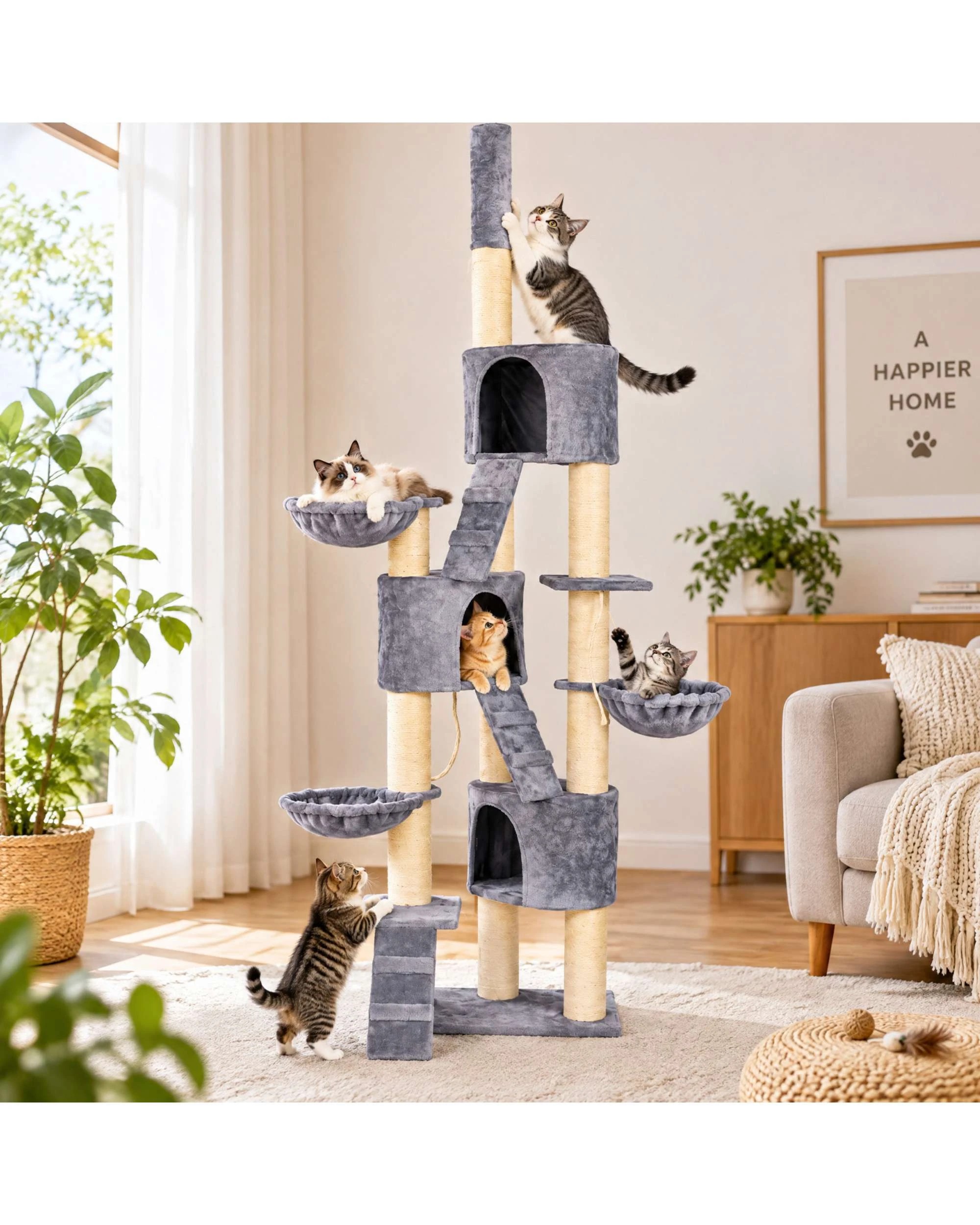 5 Advwin Floor to Ceiling Cat Tree Tower 230-254cm Scratching Post Scratcher Tower Condo House Furniture, 5 of 10
