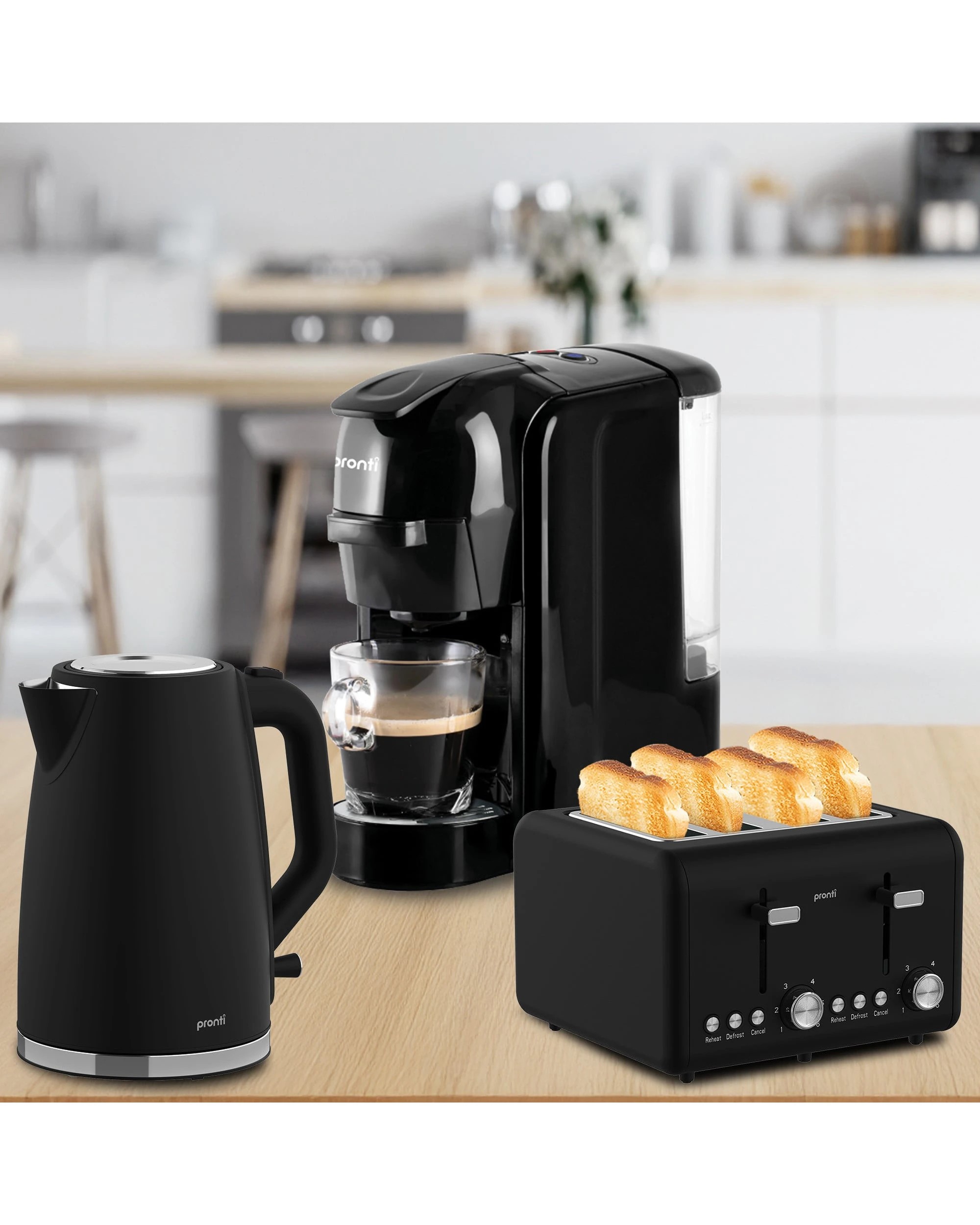 5 Pronti Breakfast Set with HomeMaid Coffee Machine, Silver Noir Toaster and Kettle, 5 of 5