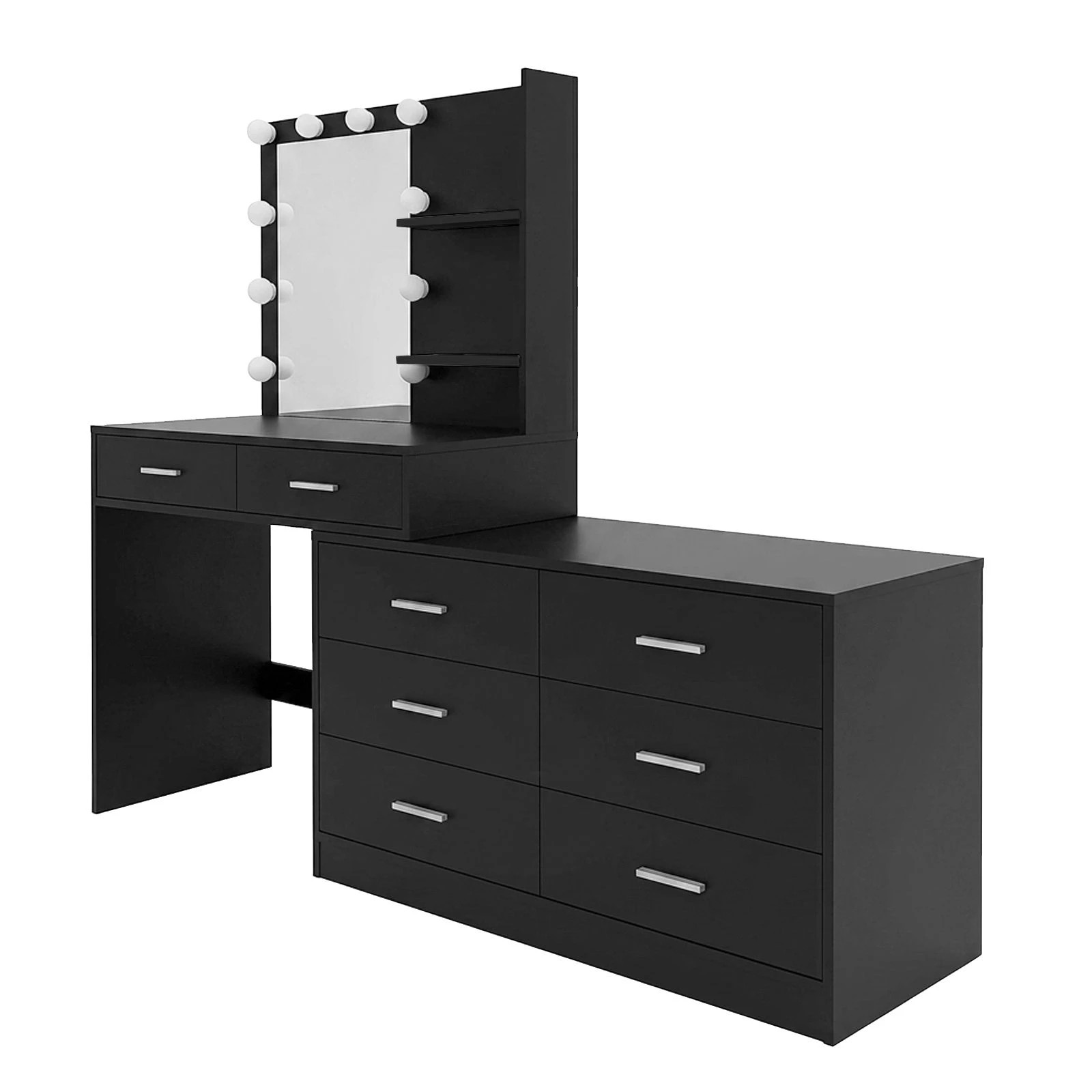 5 Ausway Hollywood Mirror Dressing Table with 10 LED Lighted Bulbs, 3 Lighting Colours, 8 Drawers & 2 Shelves, 5 of 7
