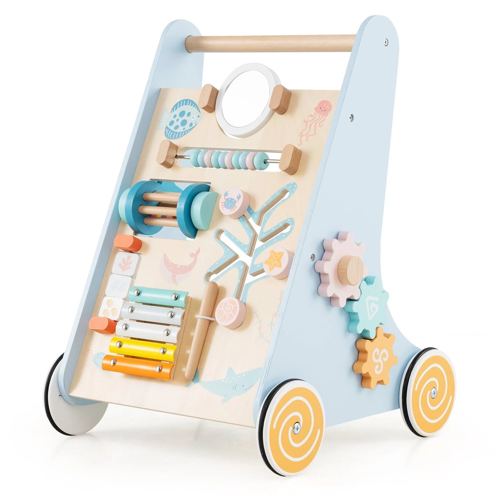 1 Costway 8-in-1 Wooden Walker First Steps Push & Pull Toy - Blue, 1 of 1