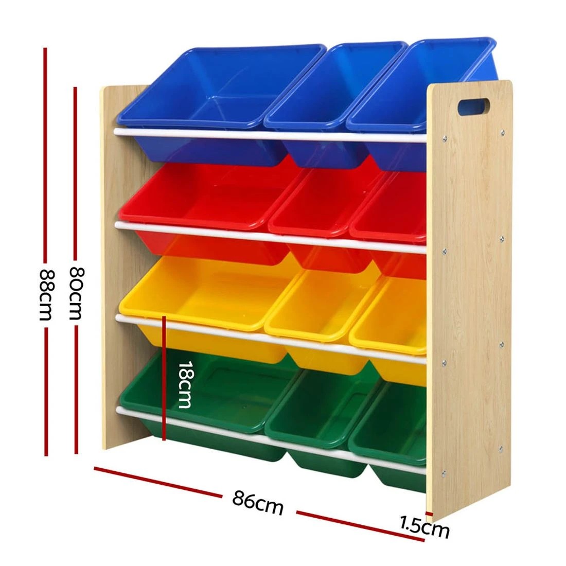 4 Keezi Kids Toy Box 12 Bins Bookshelf Organiser Children Storage Rack - Brown, 4 of 8
