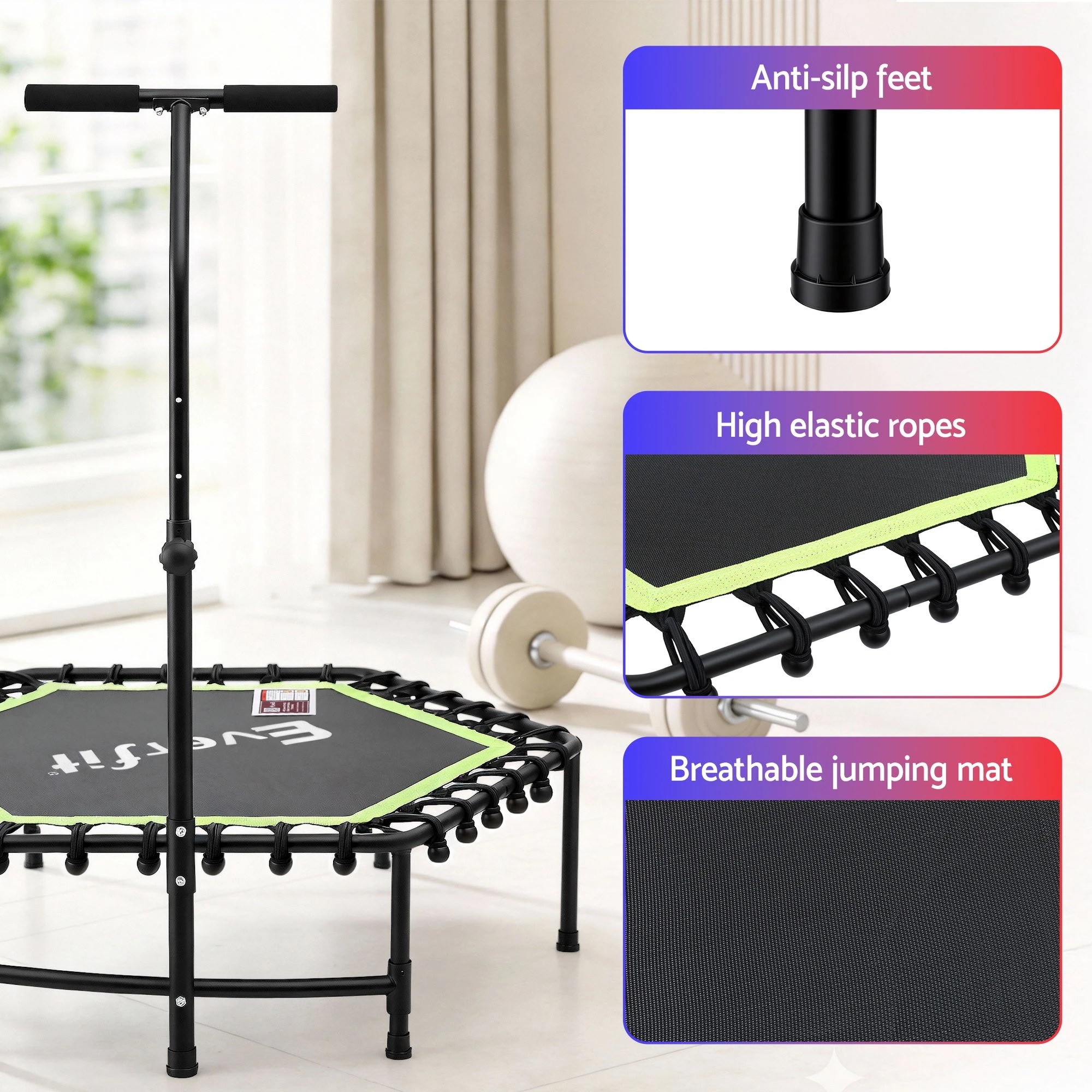 4 Everfit 48inch Hexagon Fitness Trampoline Rebounder Adjustable Handrail - Multi, 4 of 4