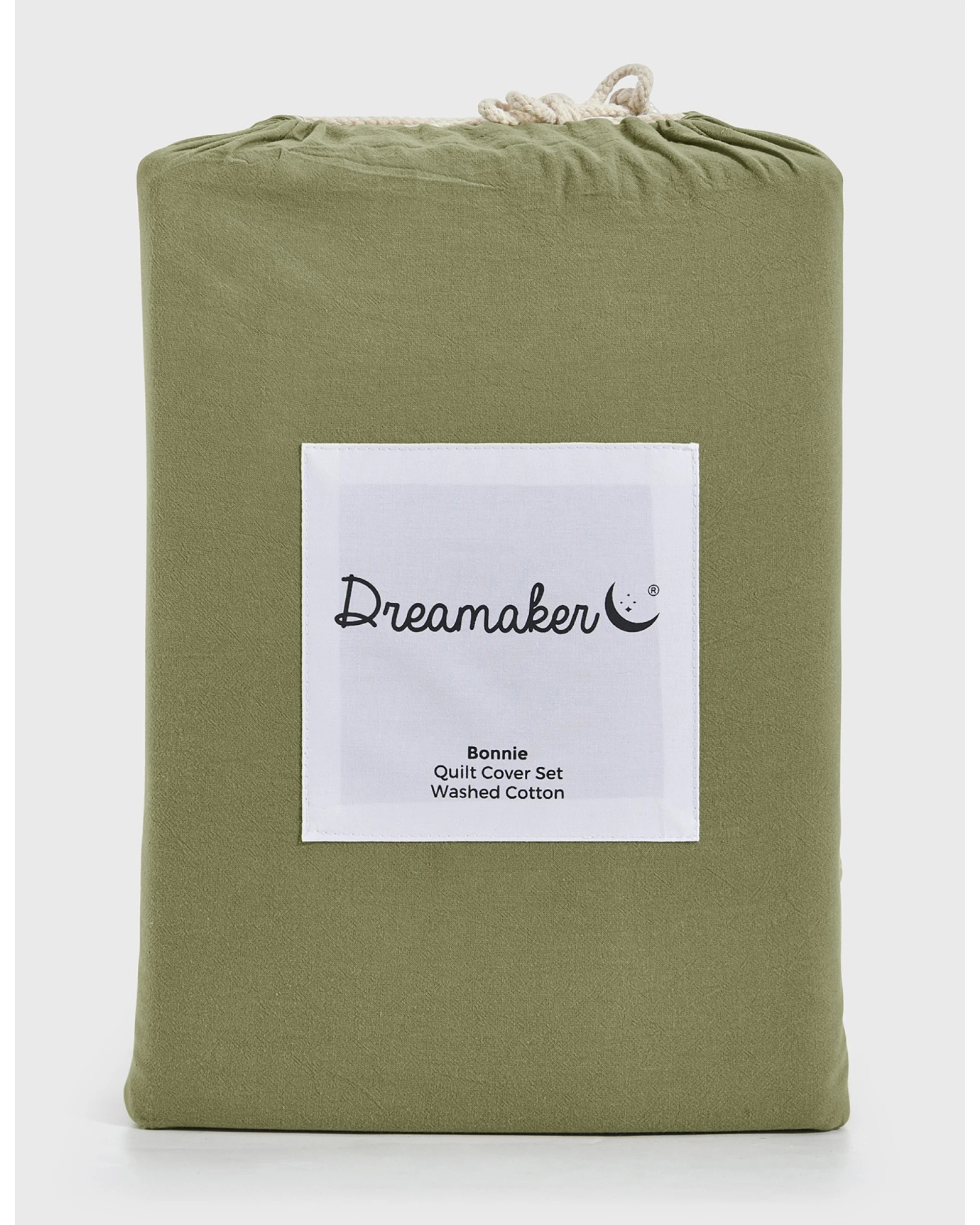 9 Dreamaker Bonnie Washed Cotton Quilt Cover Set with Bows - King Single Bed - Olive, 9 of 9