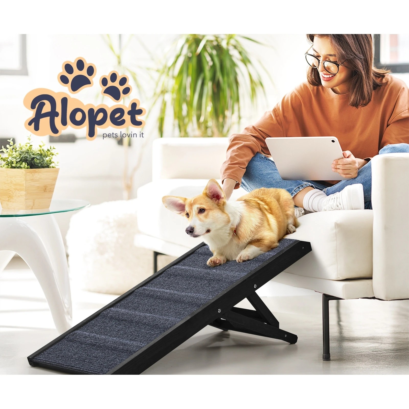 7 Alopet Dog Pet Ramp Adjustable Height Dogs Stairs Bed Sofa Car Foldable 90cm - Black, 7 of 10