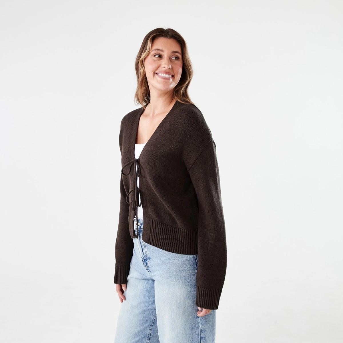 2 Tie Front Cardigan MELTED CHOCOLATE, 2 of 5