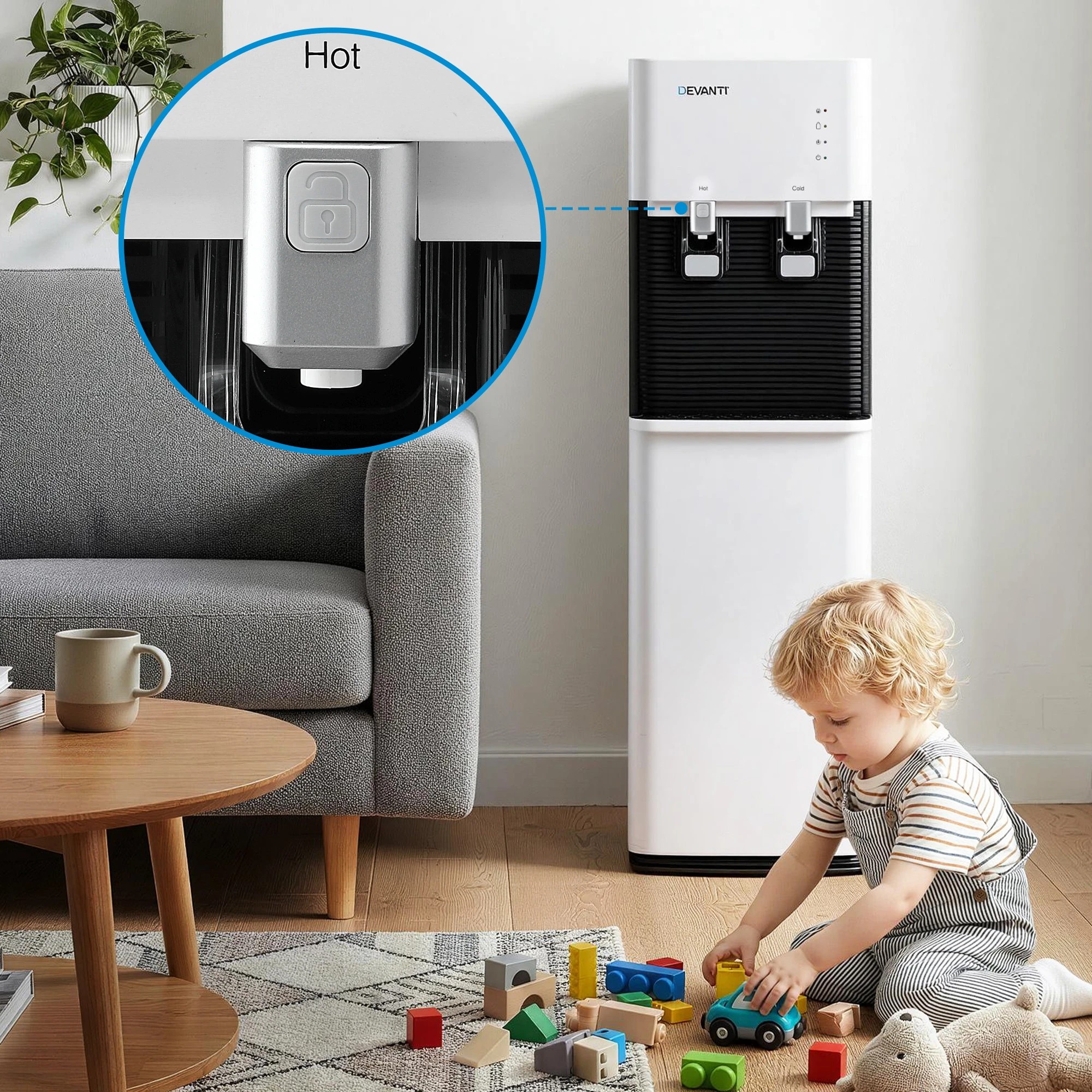 3 Devanti 2 Taps Water Cooler Dispenser Bottom Loading Dispenser Chiller Filter - White, 3 of 9