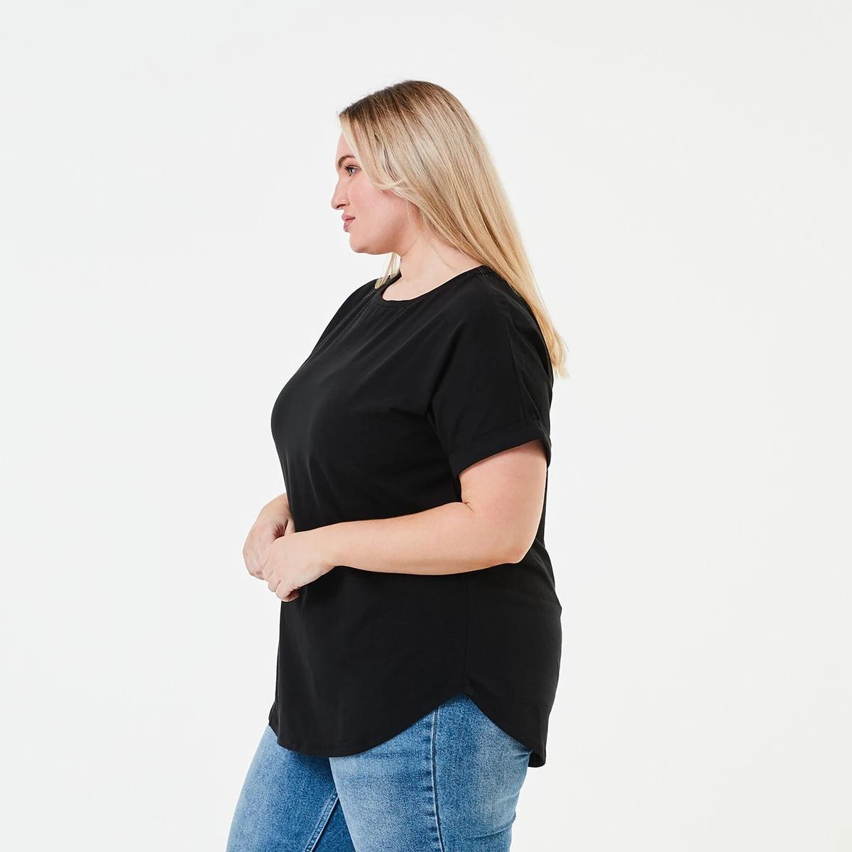 2 Curve Short Sleeve Longline Slub T-shirt BLACK, 2 of 4