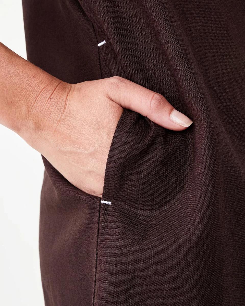 7 Sleeveless Linen Blend Button Detail Mini Dress Choc Plum, 7 of 8