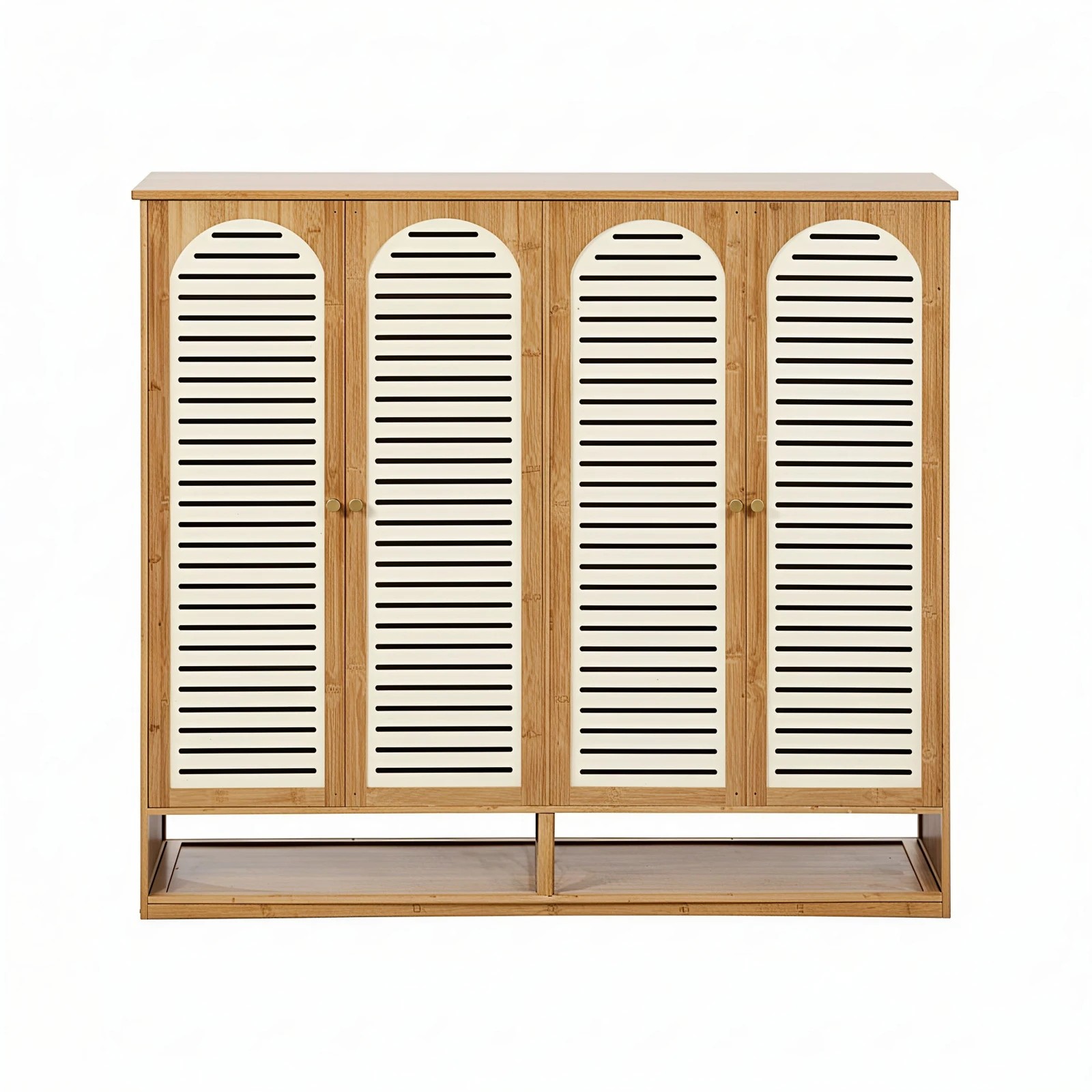 3 Oikiture Shoe Storage Cabinet 4 Doors Bamboo Shoe Organiser Shelf - Beige, 3 of 8