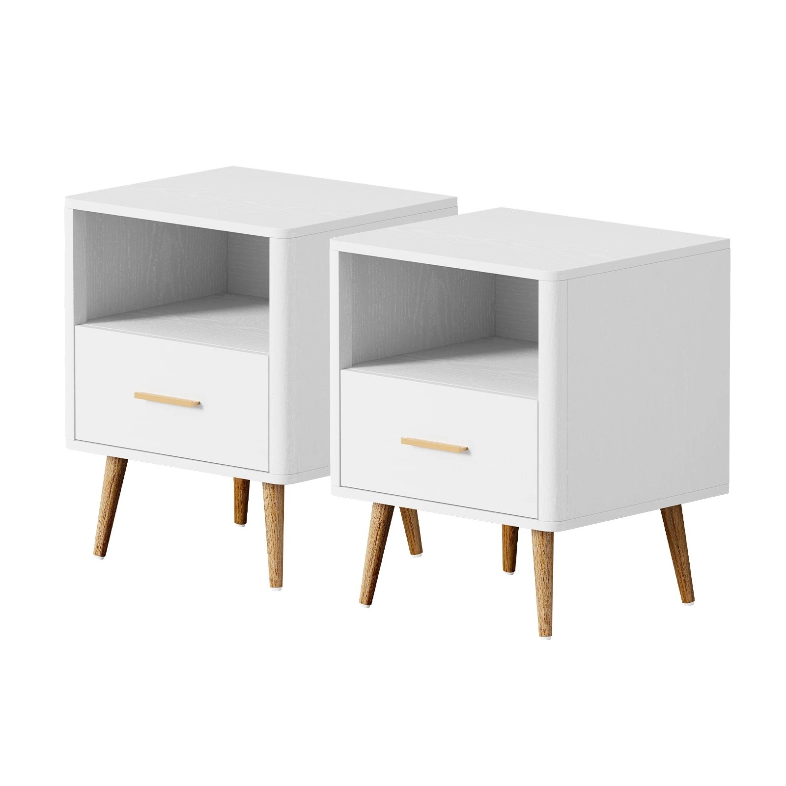 1 Oikiture 2x Bedside Table 1 Drawer Open Shelf Side End Tables Nightstand - White, 1 of 9