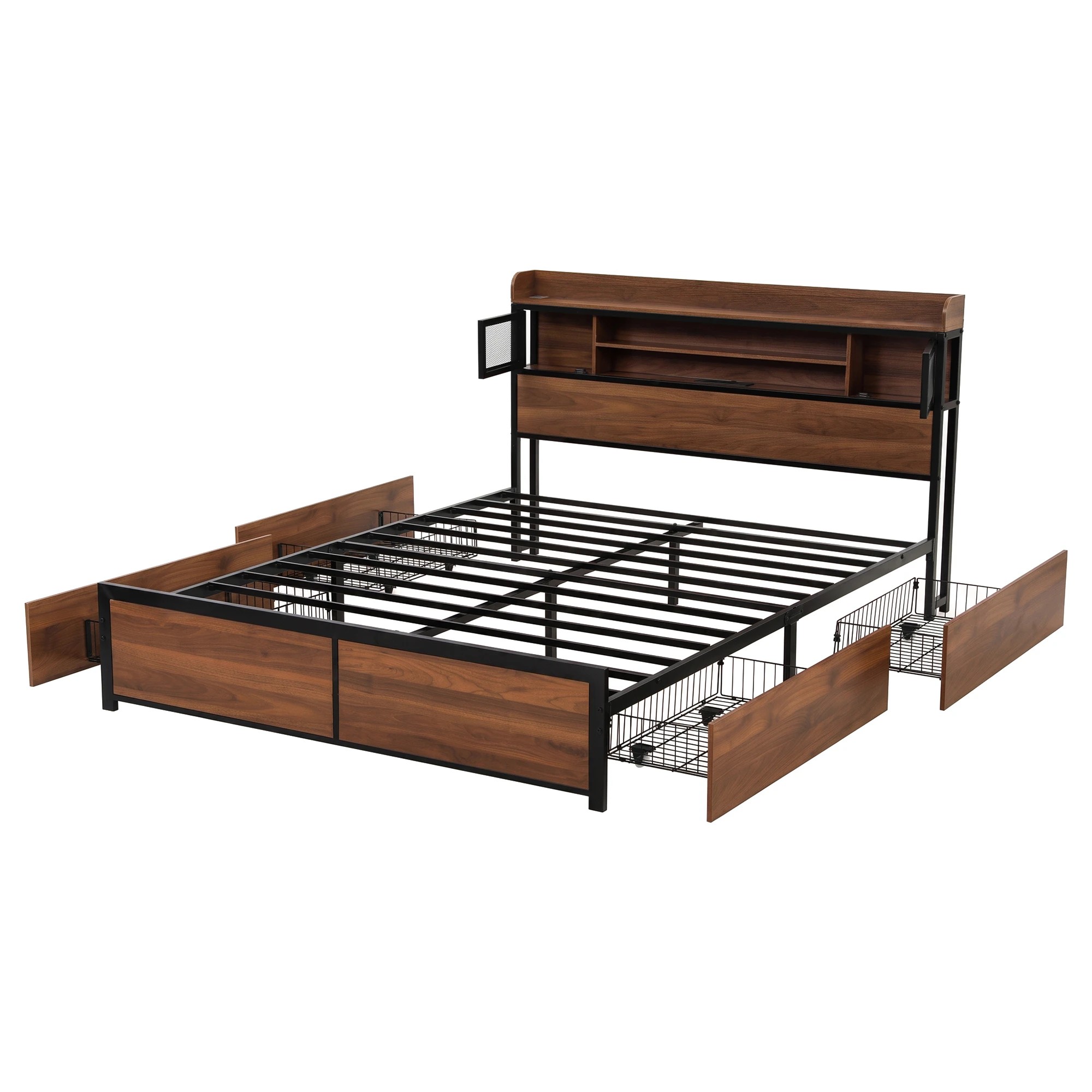 3 Artiss Frame with Charging Station 4 Drawers Storage - Queen Bed - Natural, 3 of 8