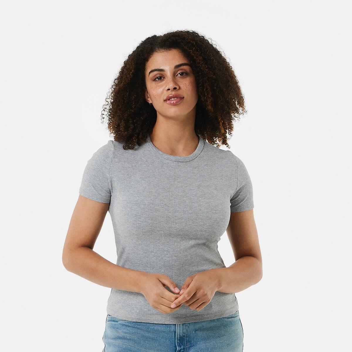 1 Short Sleeve Rib Crew Neck T-shirt Ash Marle, 1 of 6