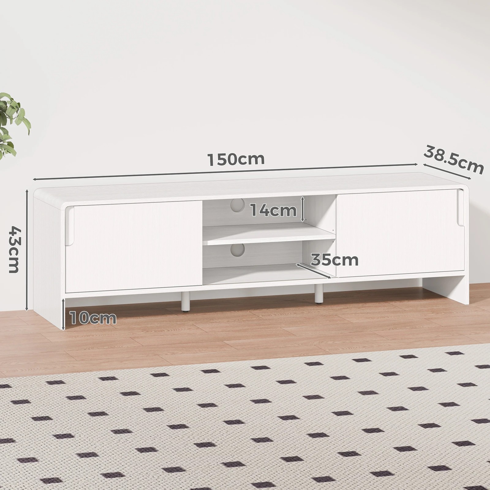 3 Alfordson Entertainment Unit TV Cabinet Stand 150cm Storage Sliding Doors Shelf - White, 3 of 4