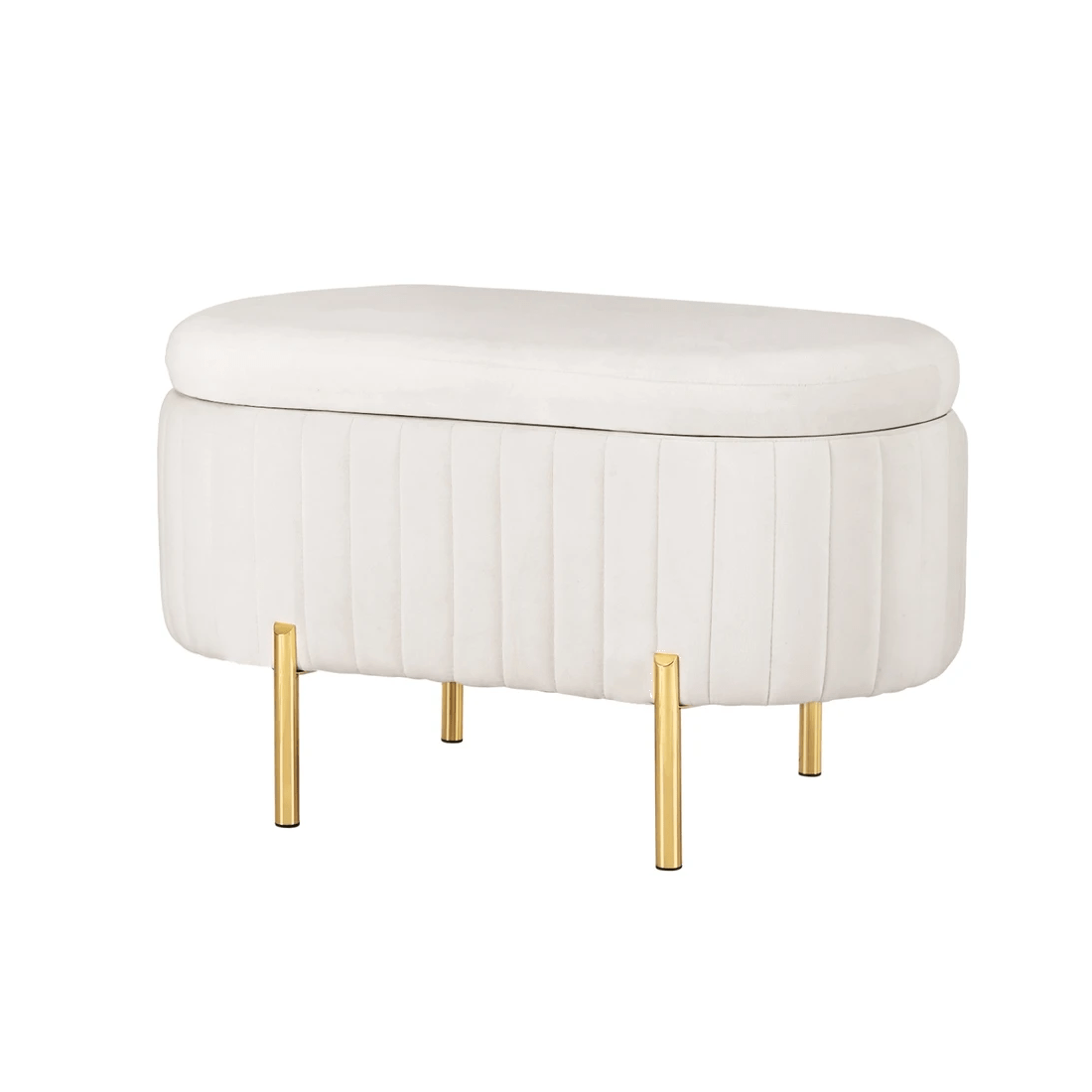 1 Artiss Storage Ottoman Blanket Box 87cm Velvet Oval - White, 1 of 6
