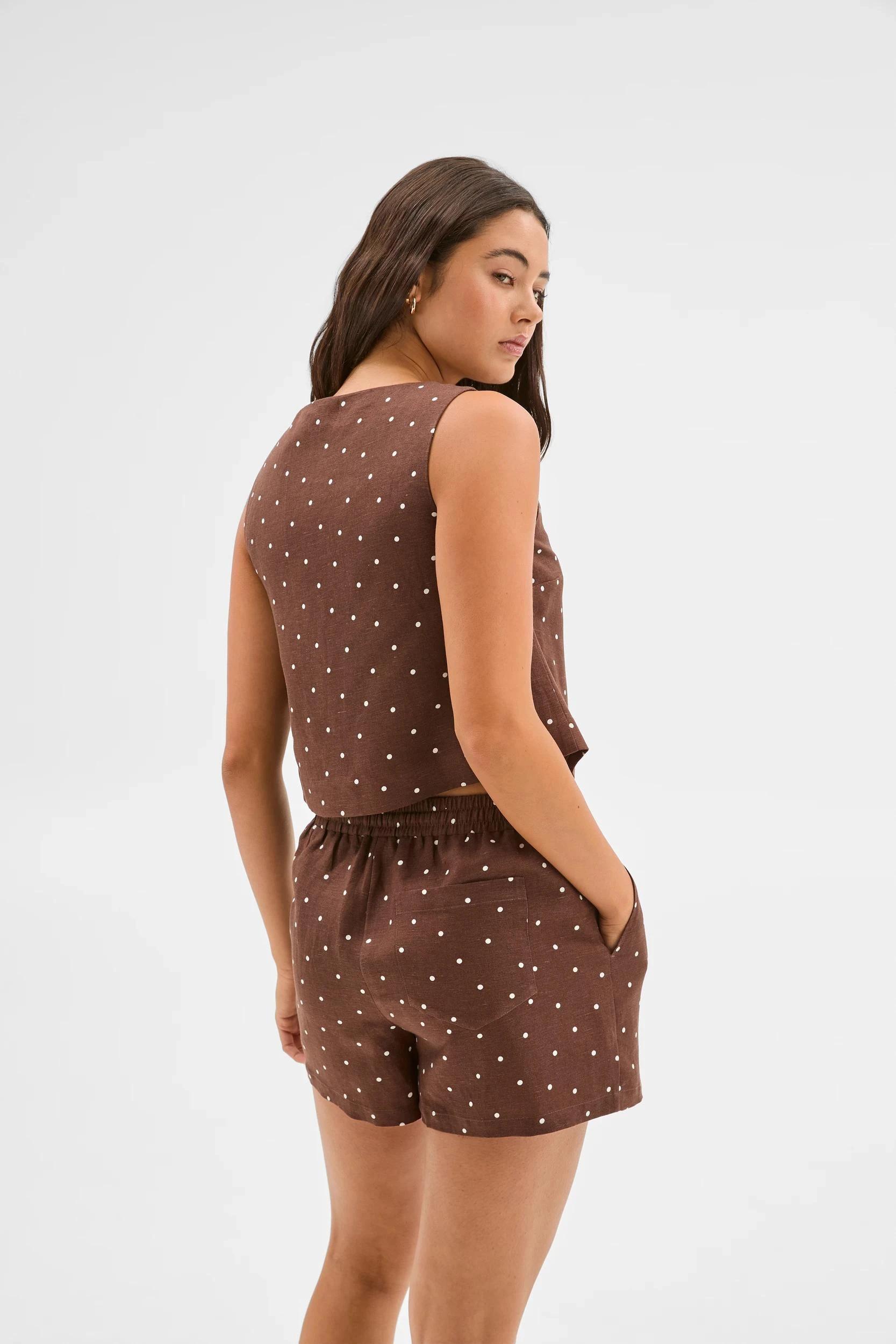 7 European Linen Blend Pull On Shorts - Lily Loves ESPRESSO/IVORY SPOT, 7 of 7