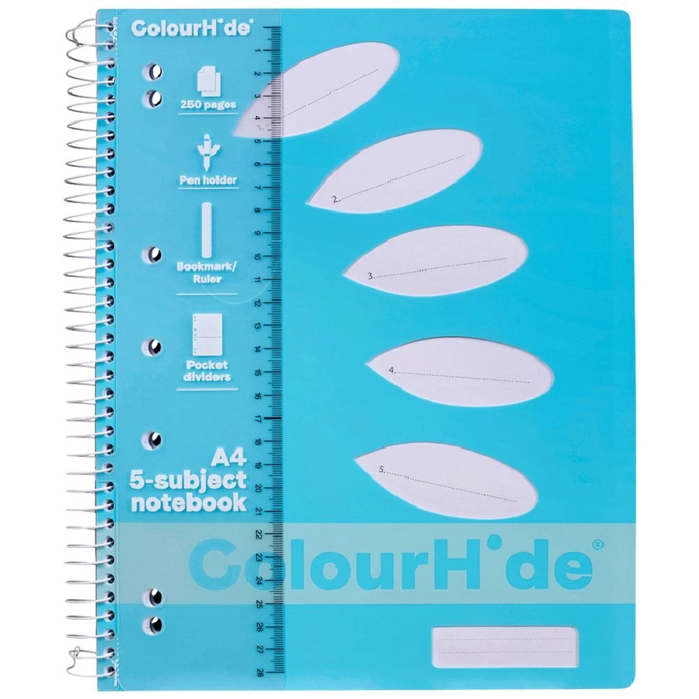 1 Colourhide A4 5 Subject Book 250 Page Blue, 1 of 2