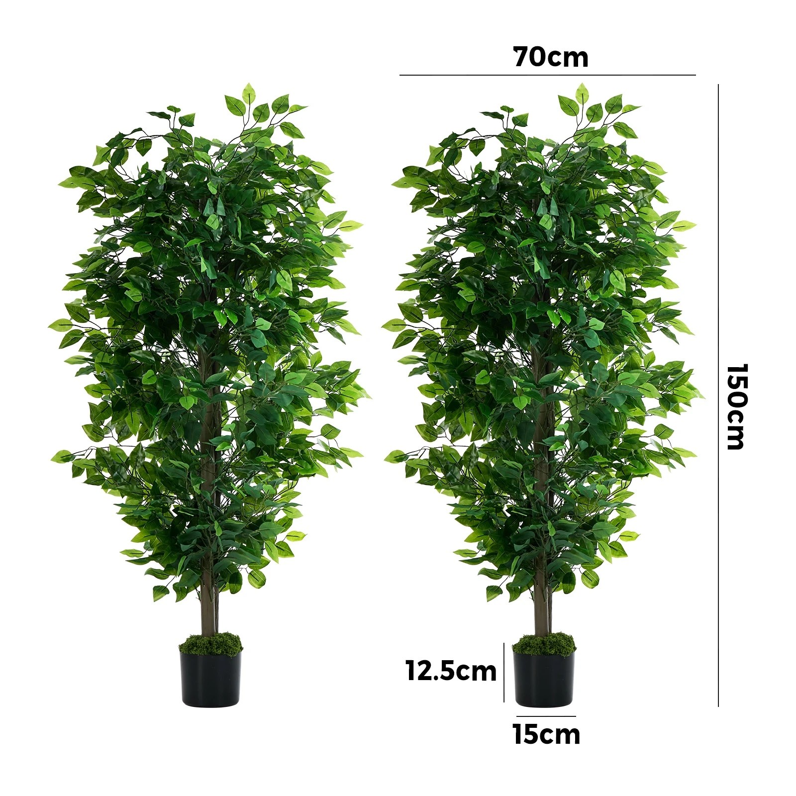 2 Livsip 2 Pack Artificial Ficus Tree 150cm Potted Faux Plant Outdoor Home Decor, 2 of 8