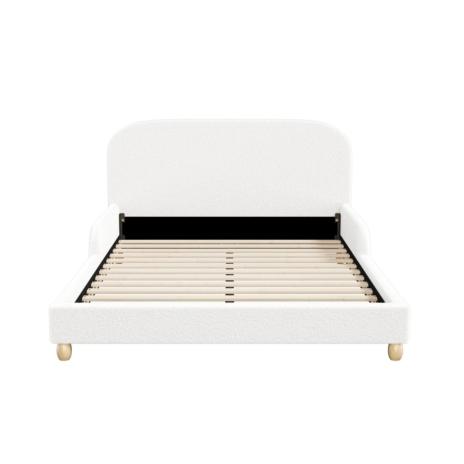 5 Oikiture Kids Bed Frame Double Size With Side Guard Rails Boucle - White, 5 of 10