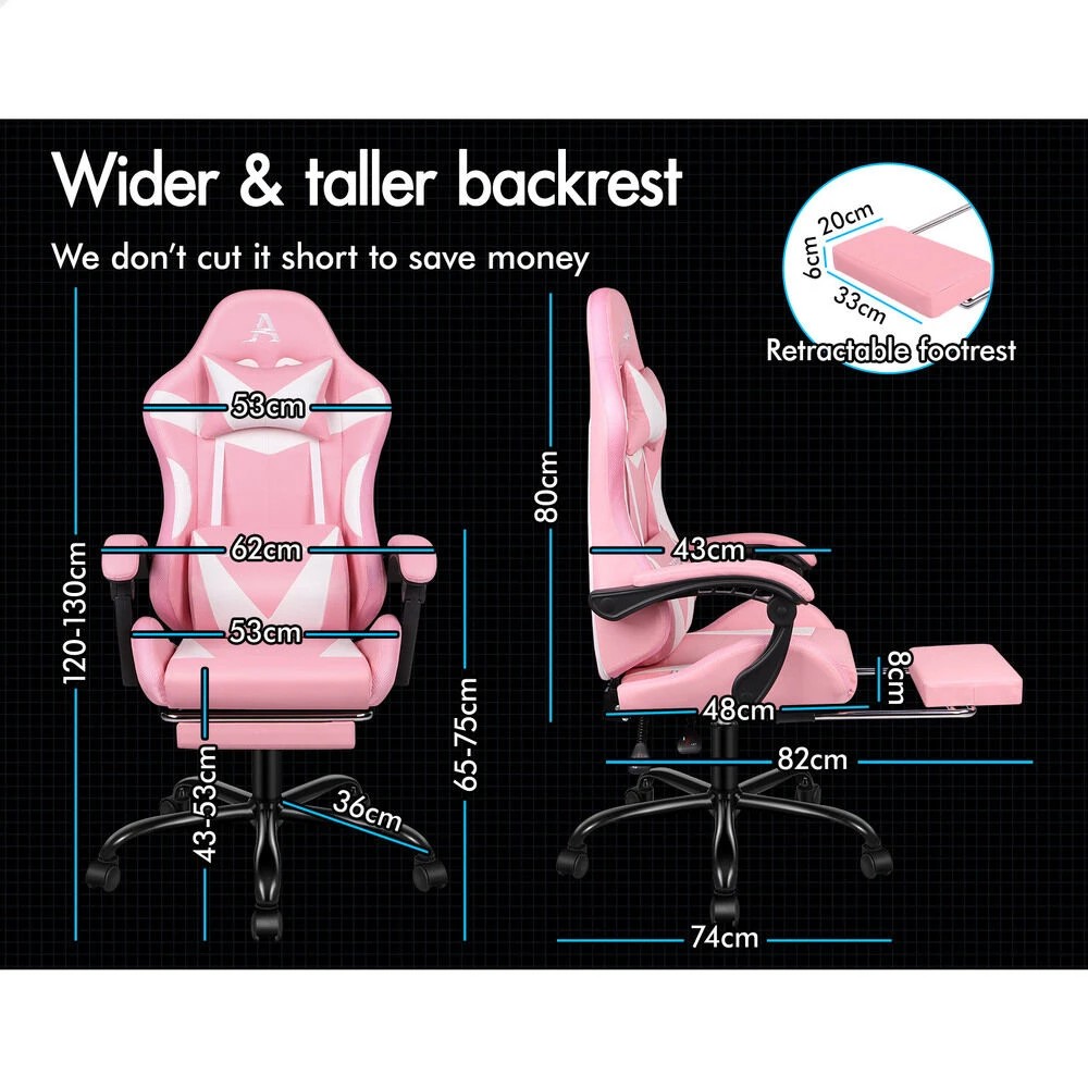 8 Alfordson Gaming Chair Office Massage 12 RGB LED Computer Seat PU Leather - Pink, 8 of 10