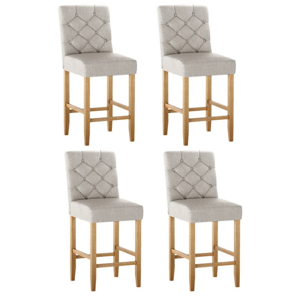 1 Artiss 4x Bar Stools Linen Upholste Chairs - Beige, 1 of 6