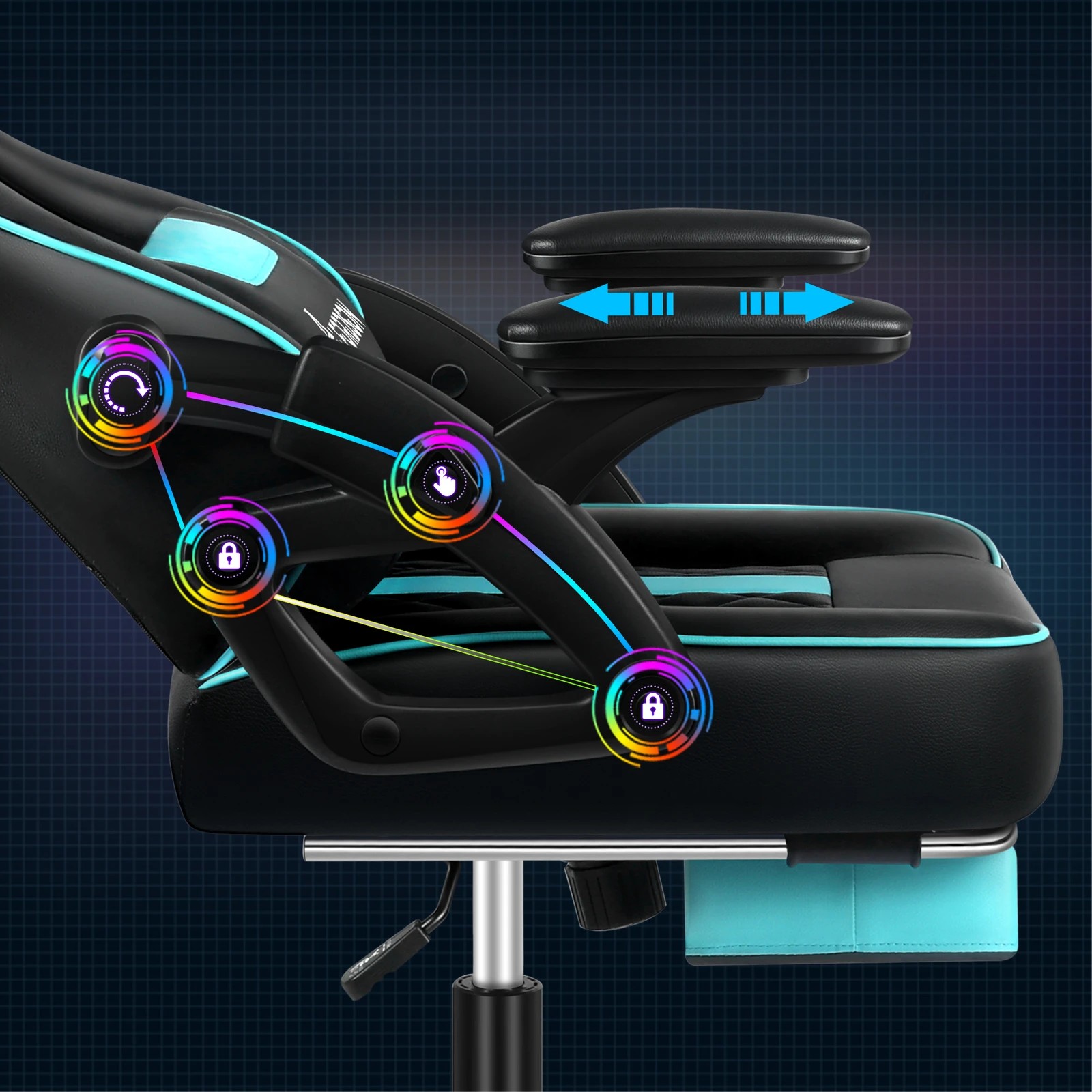 2 Alfordson Gaming Office Chair Massage Computer Footrest Leather - Cyan, 2 of 10