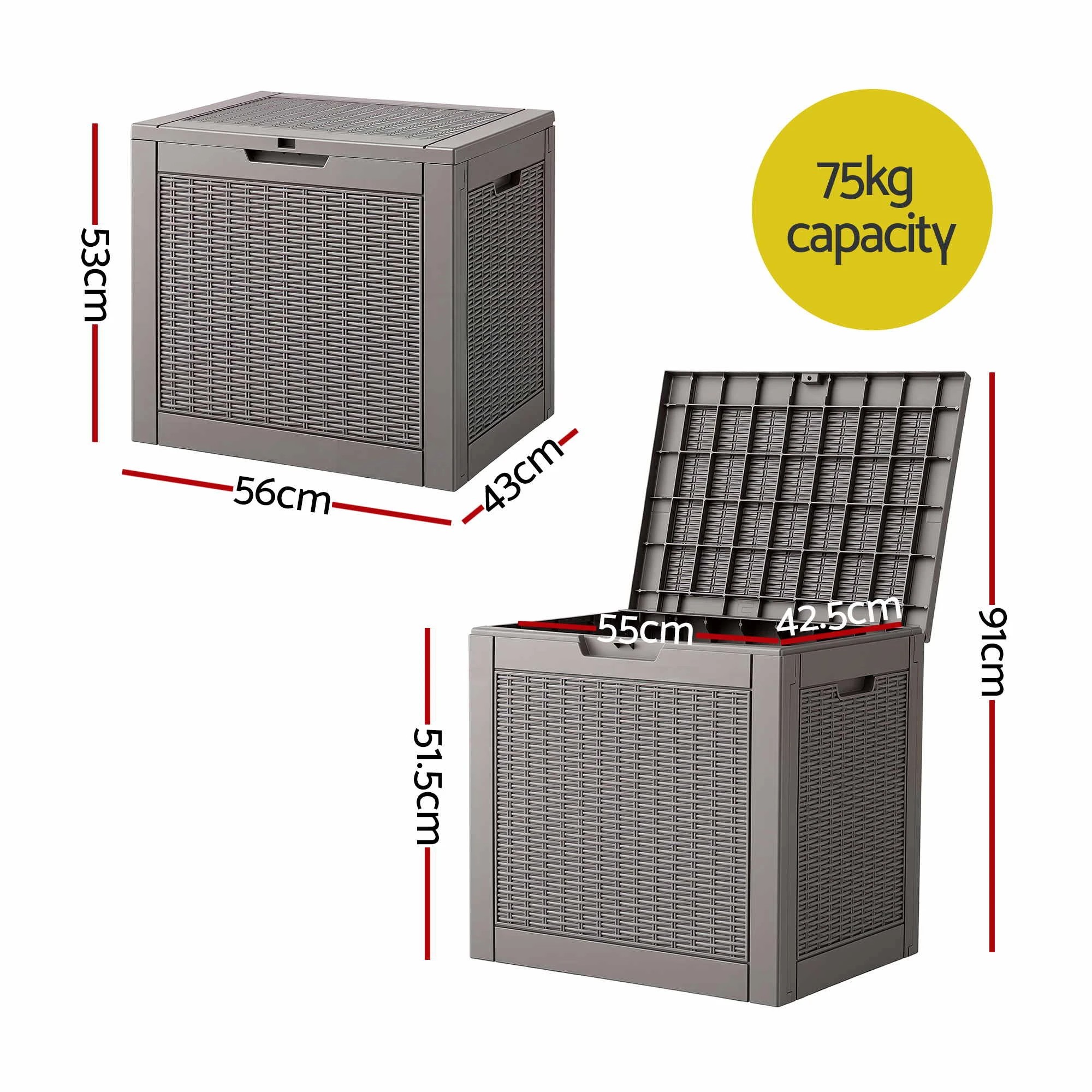 3 Gardeon Outdoor Storage Box 118L Container Lockable Garden Toy Tool Rattan-Texture - Brown, 3 of 9