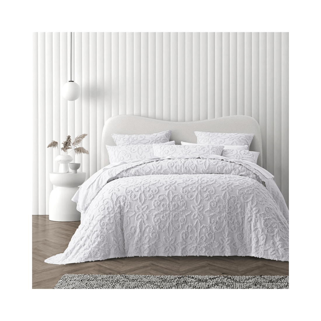 2 Bianca Bedding ELLA Cotton Chenille Bedspread Set — Textured Motif, White or Blush
 - King Single Bed
 - white, 2 of 5