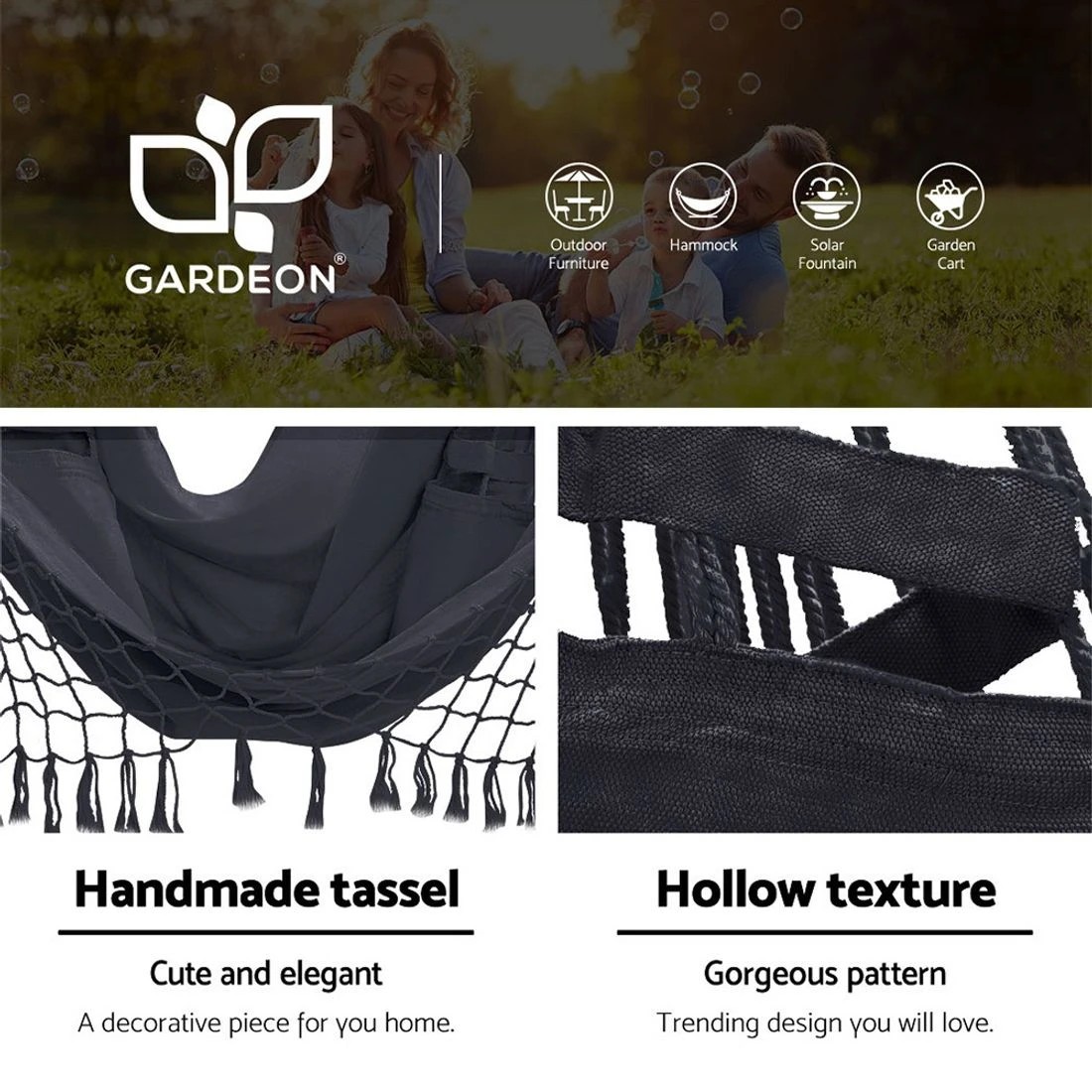 3 Gardeon Hammock Chair with Steel Stand Hanging Outdoor Tassel - Multi, 3 of 6