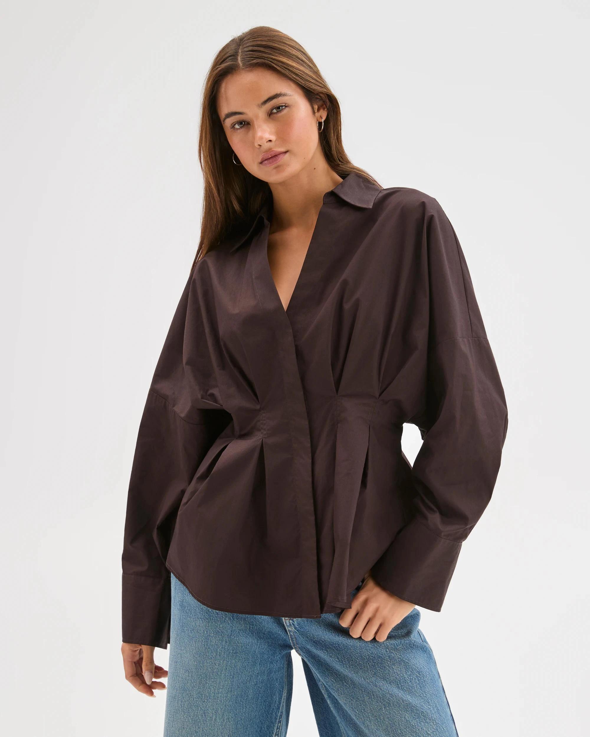 7 Lily Loves Australian Cotton Poplin Cinched Waist Shirt TRUFFLE, 7 of 8