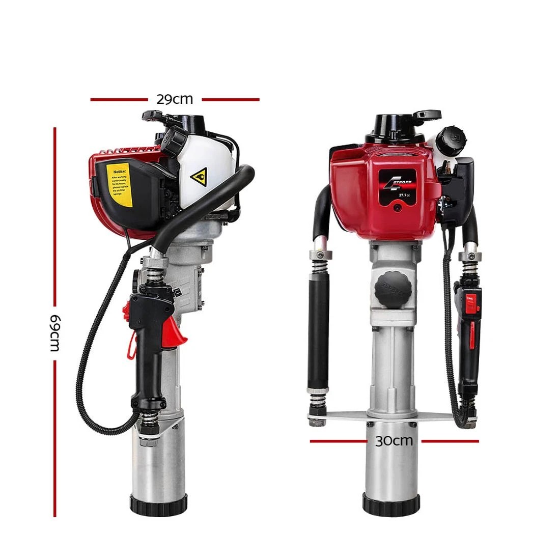 2 Giantz Petrol Post Driver 38CC 4-Stroke Rammer Pile Star Picket Fence Hole Drive - Red, 2 of 6