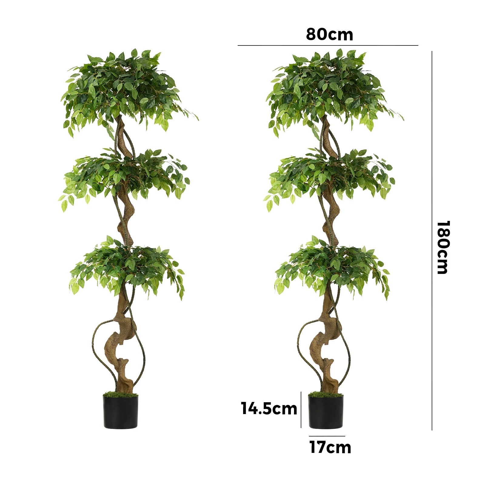 2 Livsip 2PCS Artificial Ficus Tree 180cm Large Twisted Ficus - Green, 2 of 10