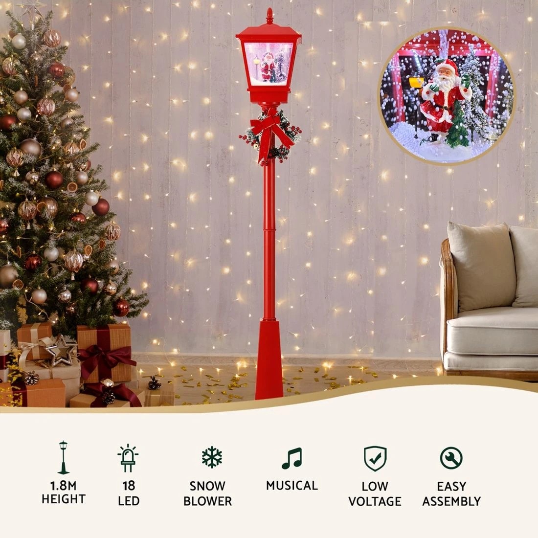5 Jingle Jollys 1.8m Christmas Lamp Post Lights Led Outdoor Decorations Durable Space Saving Modern Decor Sturdy
 - Red, 5 of 7
