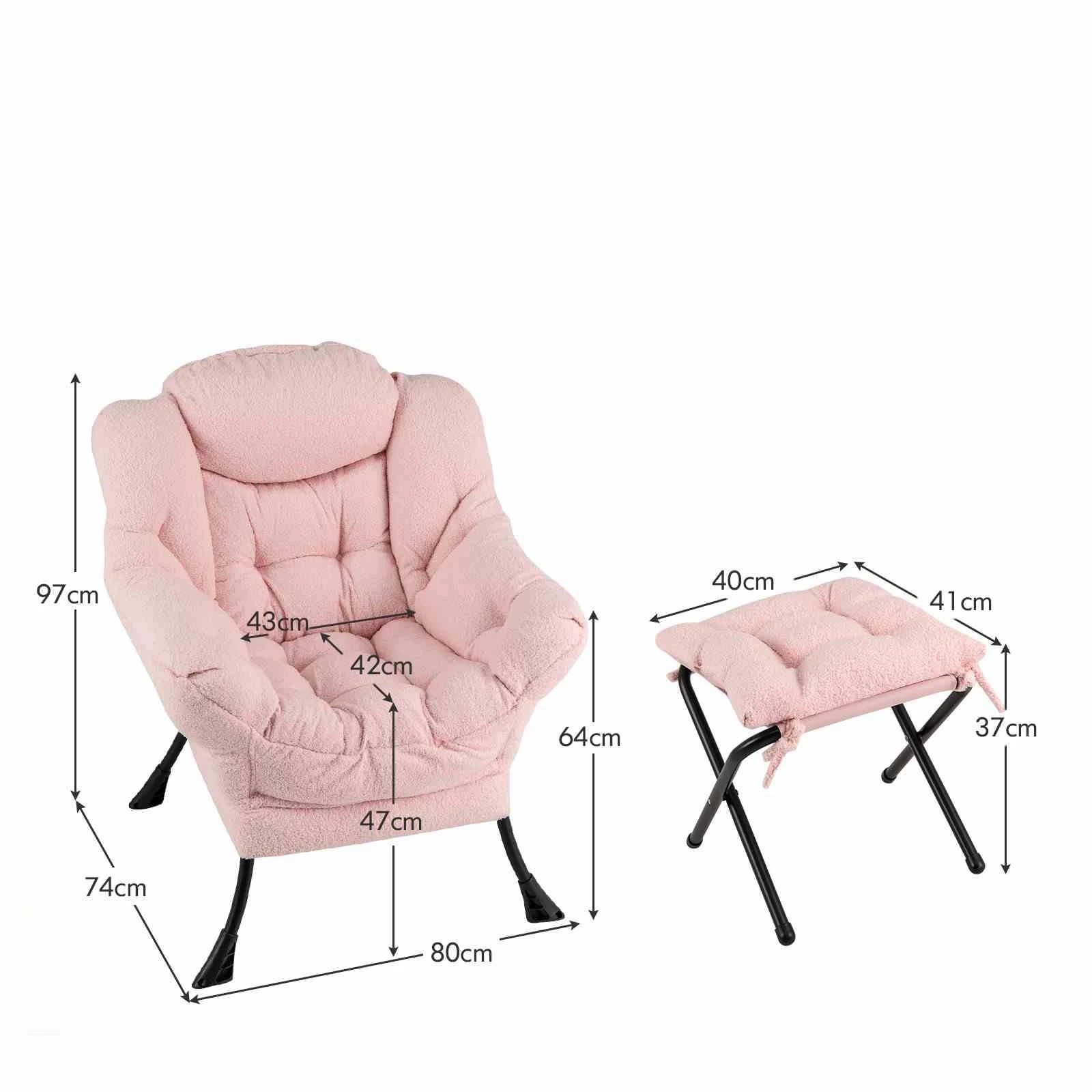 4 Costway Upholstered Lounge Chair Ottoman Modern Sofa Accent Armchair Couch w/Folding Footstool - Pink, 4 of 4