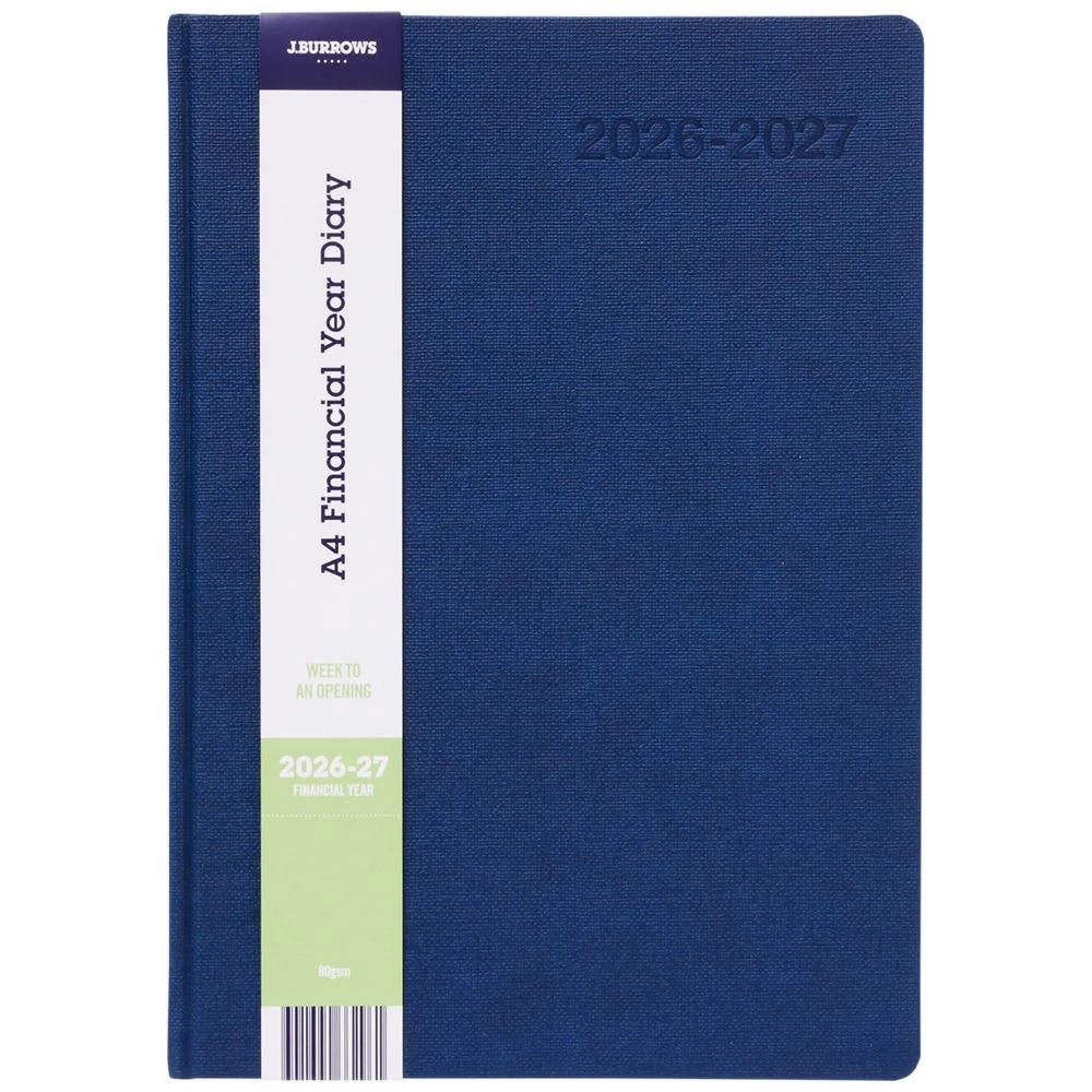 1 J.Burrows A4 Week to View Textured FY26/27 Diary Navy, 1 of 6