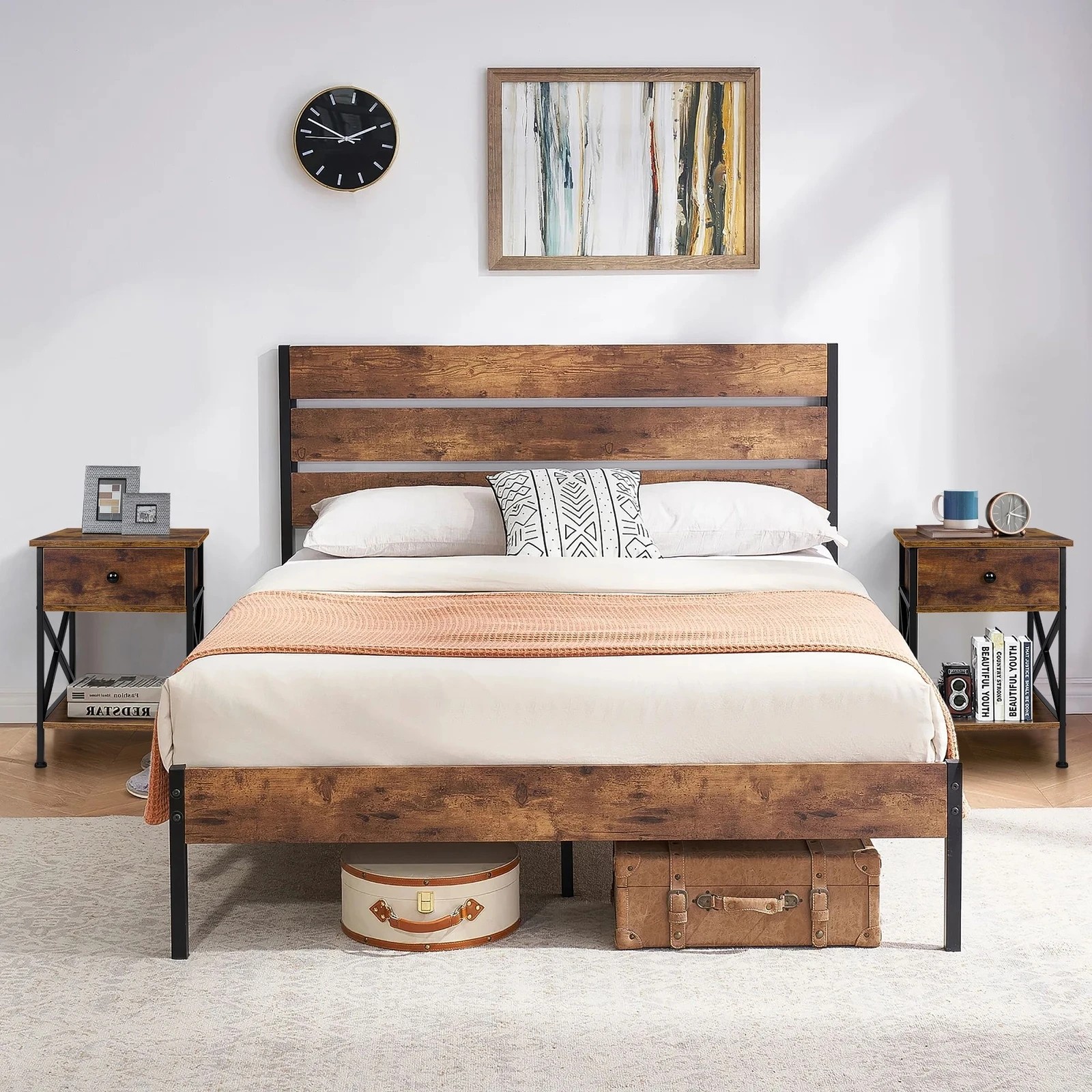 5 Alfordson Bedside Table Retro Wooden Nightstand Vintage Storage Side Cabinet - Brown, 5 of 10