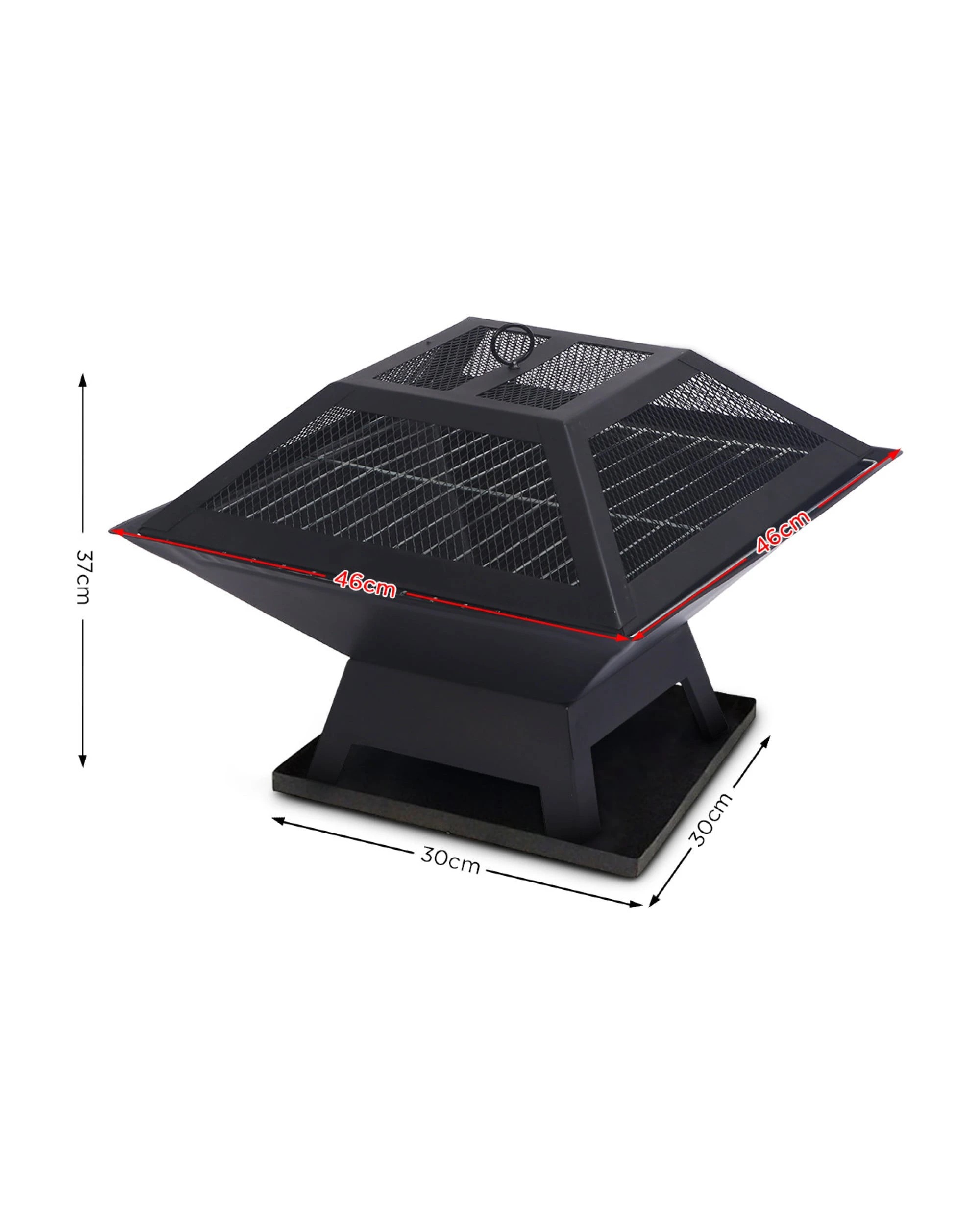 2 Wallaroo Portable BBQ Fire Pit with Mesh Cover Grill Ash Tray Steel Frame Wood Charcoal Outdoor Brazier - Black, 2 of 9