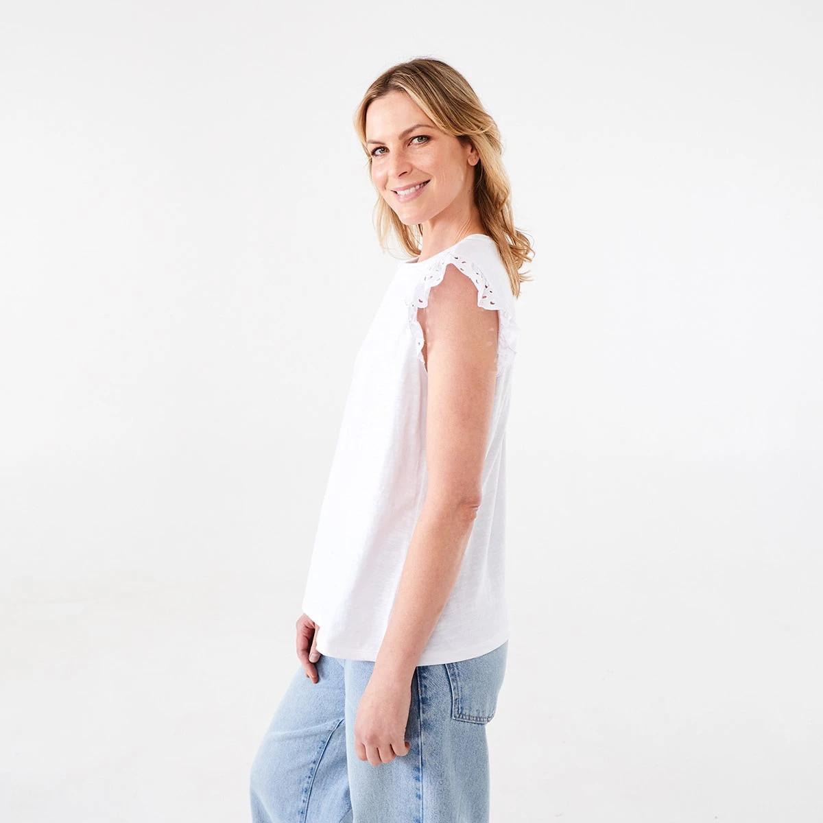 2 Sleeveless Broderie Shoulder Top White, 2 of 6