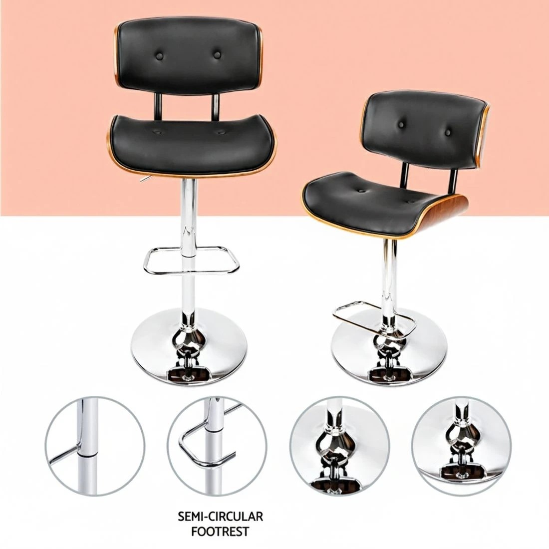 4 Artiss 4x Bar Stools Gas Lift Leather - Black, 4 of 5