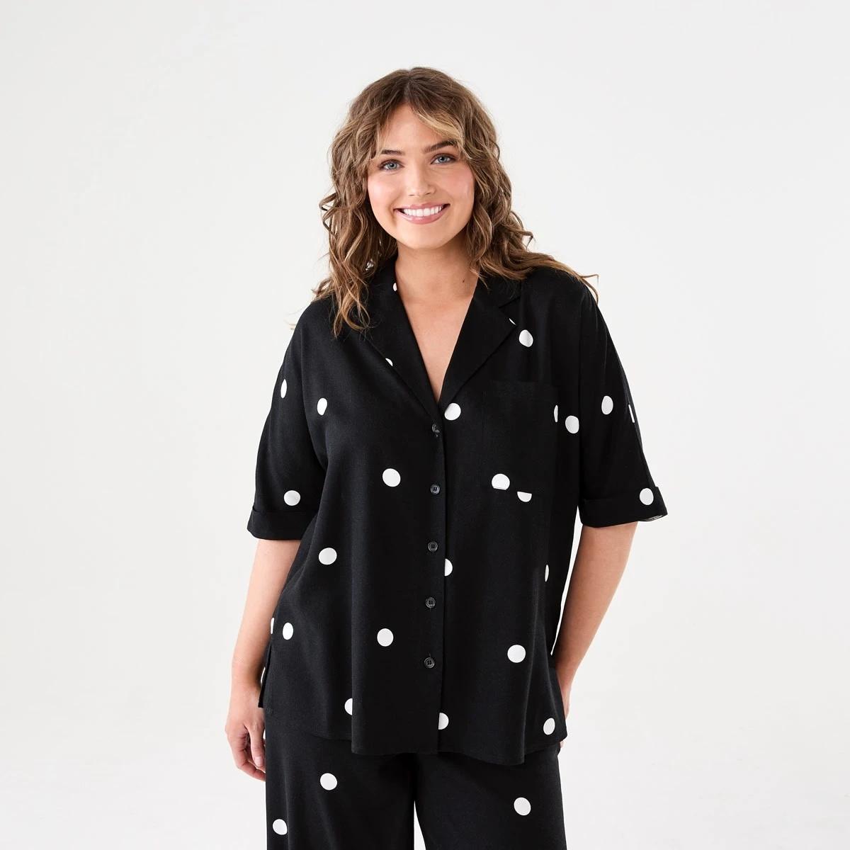 1 Short Dolman Sleeve Shirt POLKA DOT BLACK, 1 of 8