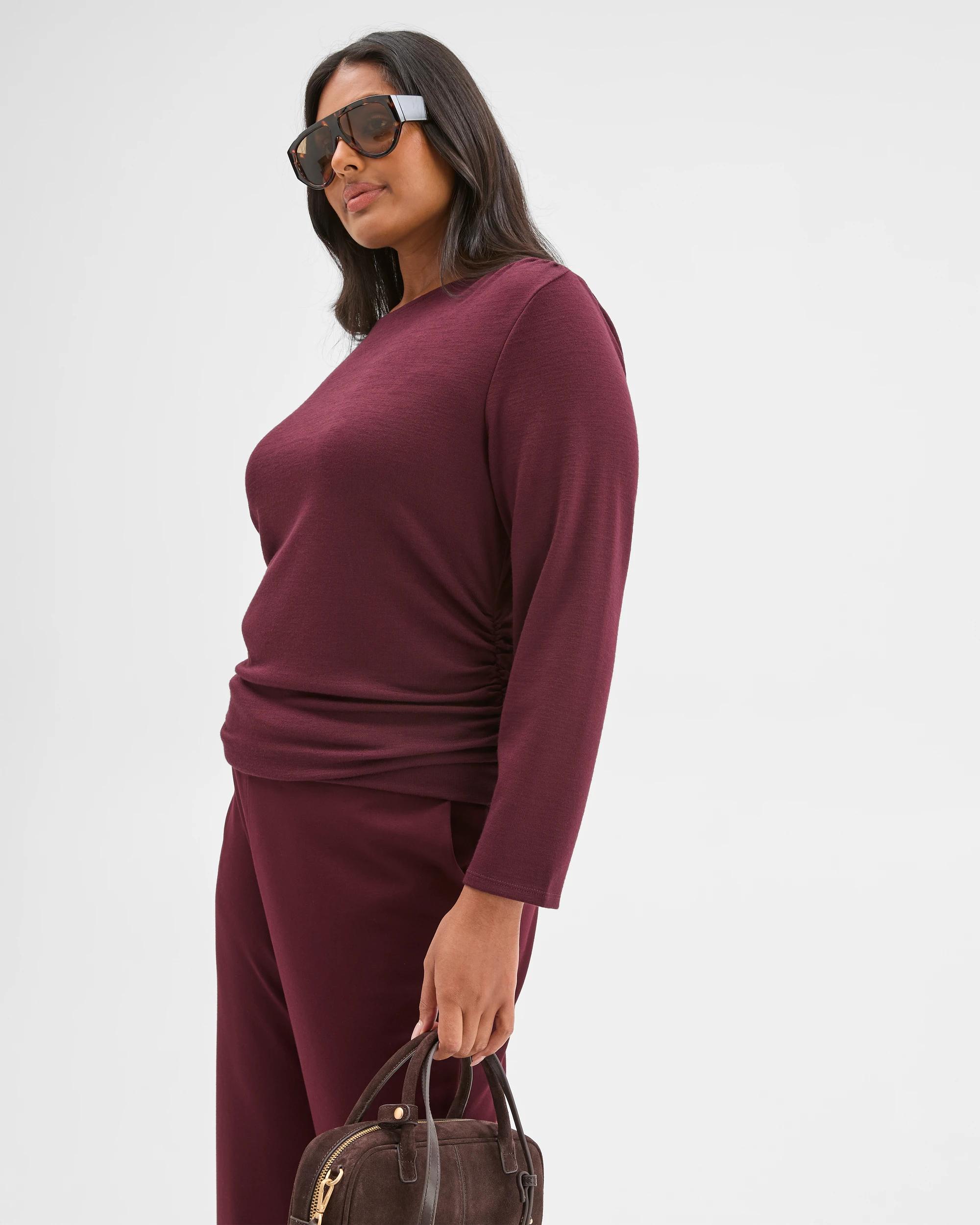 1 Target Curve Plus Size Long Sleeve Drape Knit Top PINOT, 1 of 7